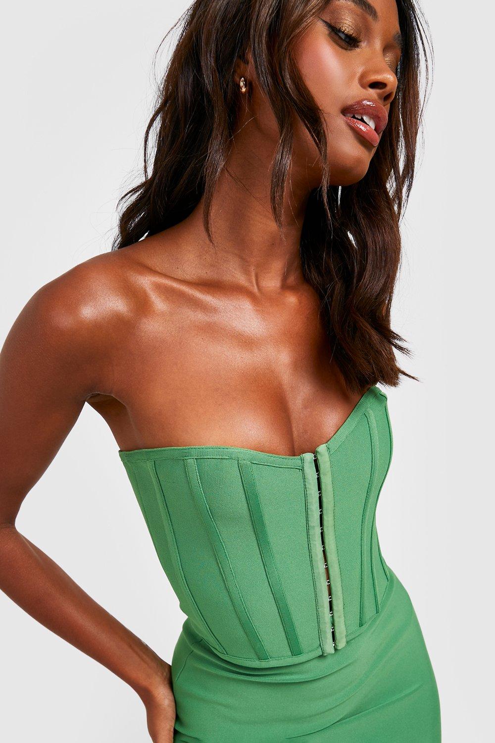 Image of Top a corsetto Premium fasciante con asole e gancetti, Verde