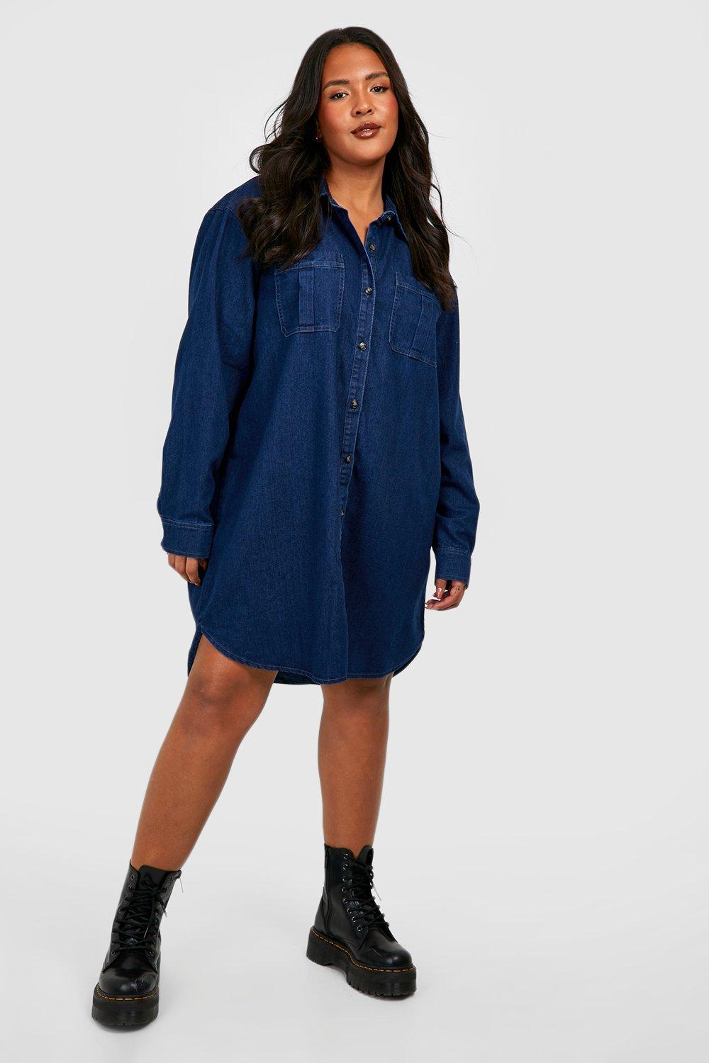 Image of Vestito camicia Plus Size in denim con bottoni, Azzurro