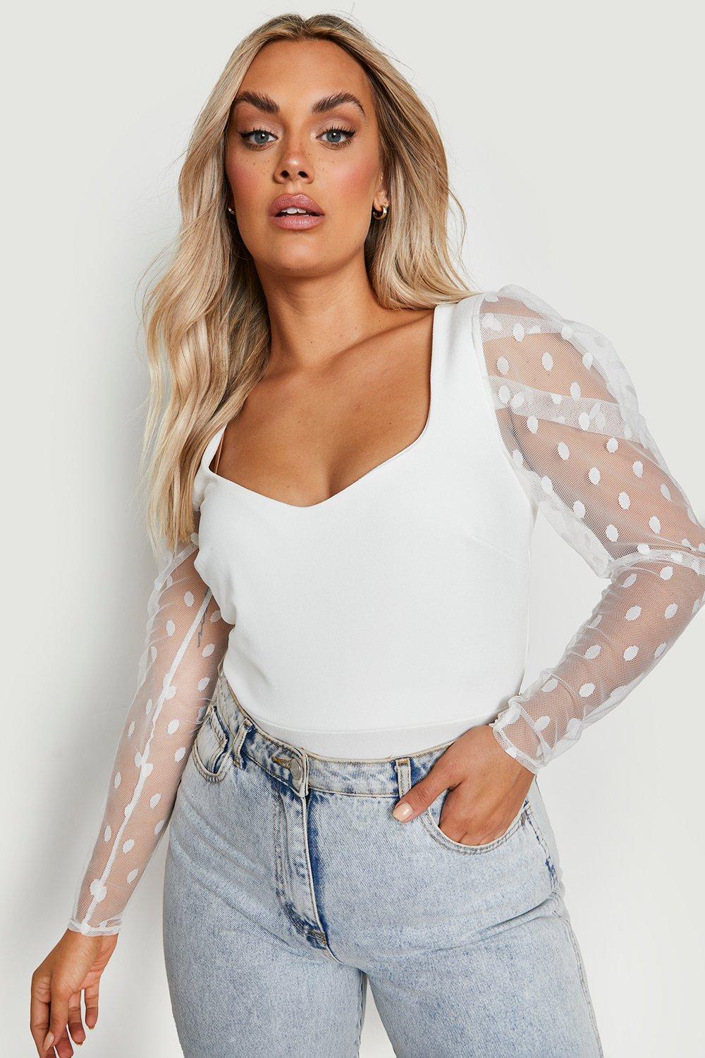 Image of Body Plus Size in rete a pois, Bianco