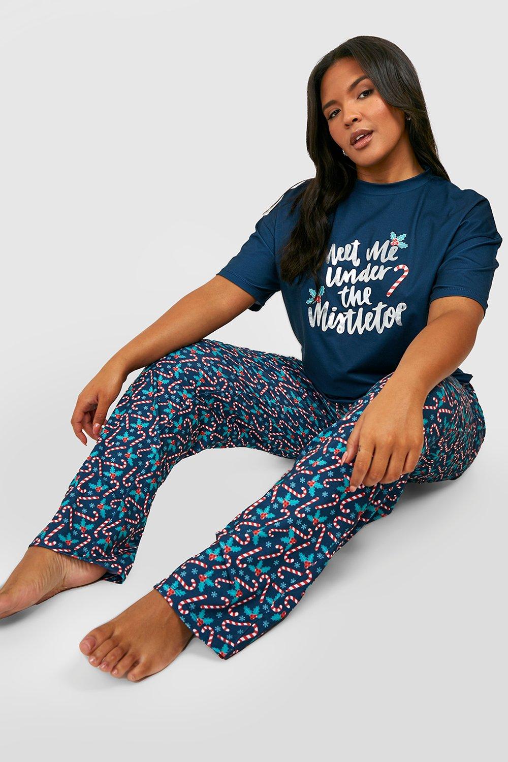 Womens Plus Under The Mistletoe Pj Trouser Set - Navy - 28, Navy