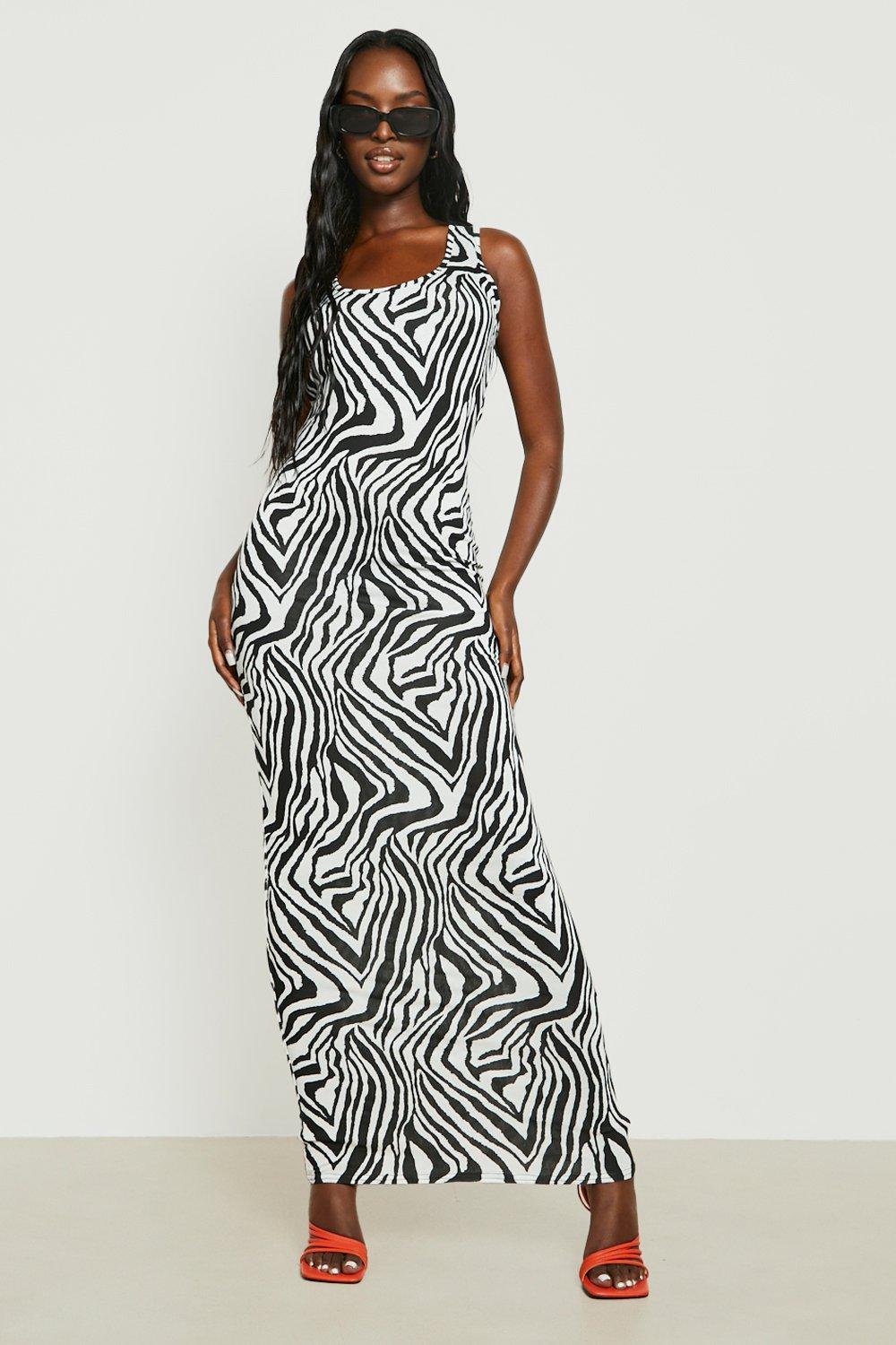 Womens Zebra Scoop Neck Jersey Maxi Dress - Black - 16, Black
