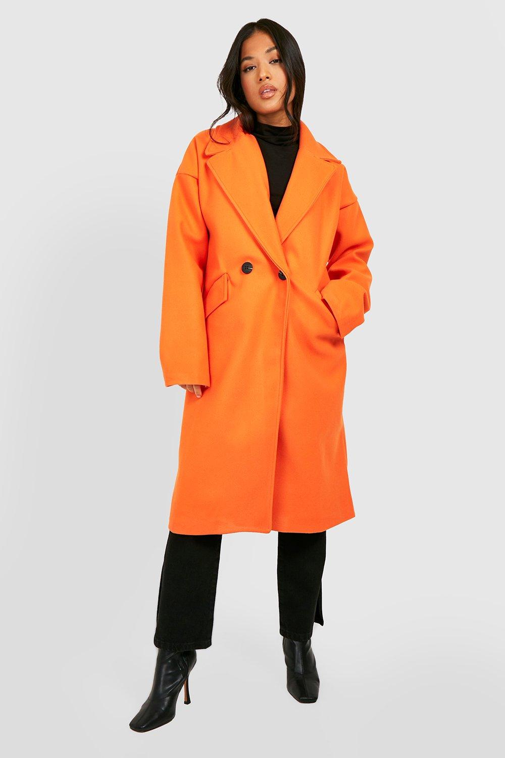 Womens Petite Wool Look Cocoon Coat - Orange - 4, Orange