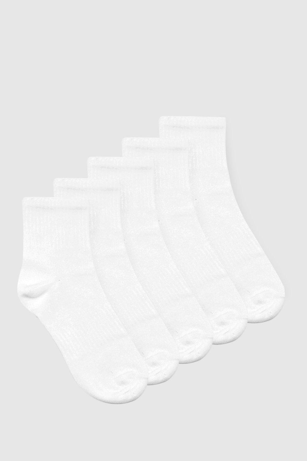 Womens Plain White 5 Pack Ankle Sport Socks - One Size, White