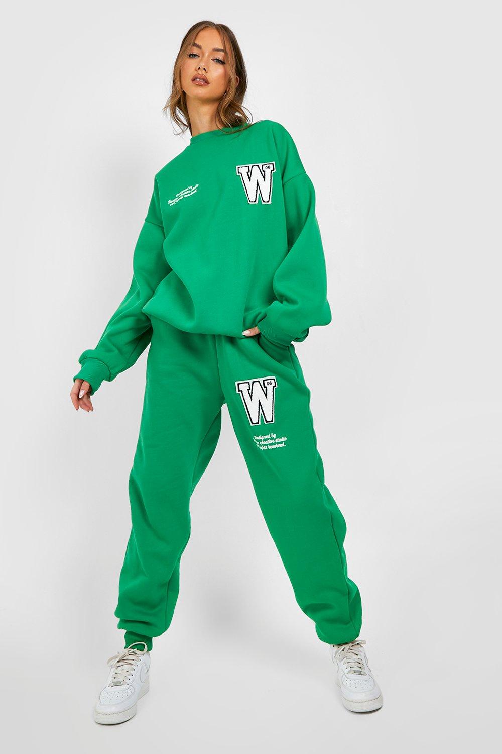 Womens Varsity Applique Jumper Tracksuit - Green - S, Green