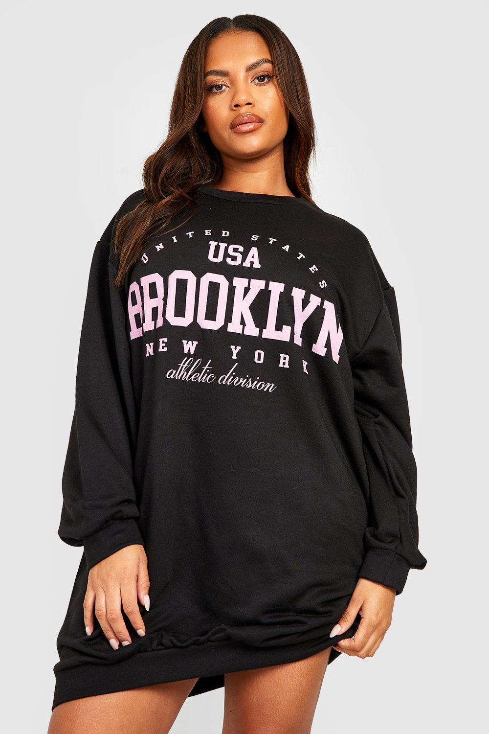 Womens Plus Brooklyn Printed Sweat Dress - Black - 18, Black