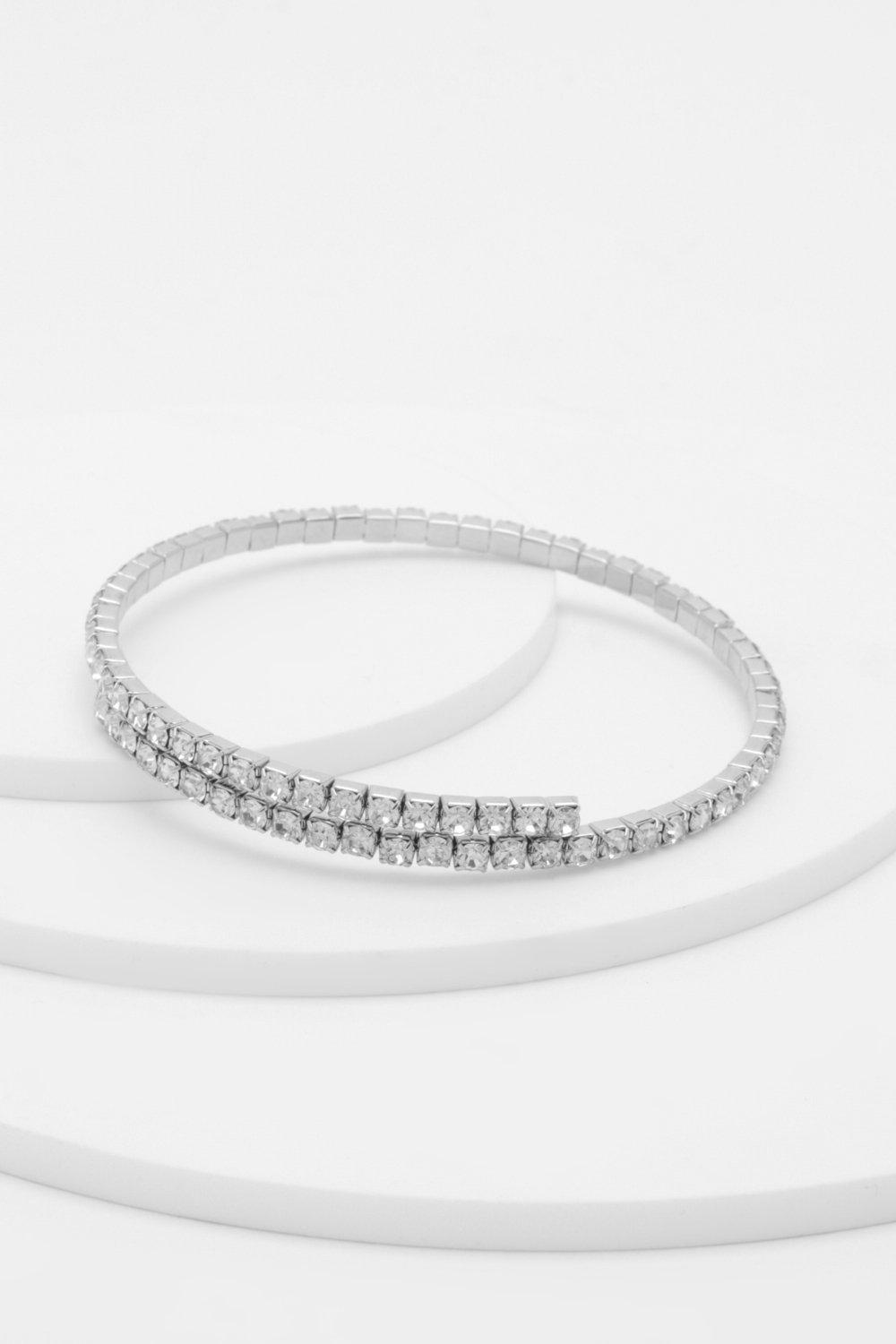 Womens Crystal Row Overlap Bracelet - Grey - One Size, Grey