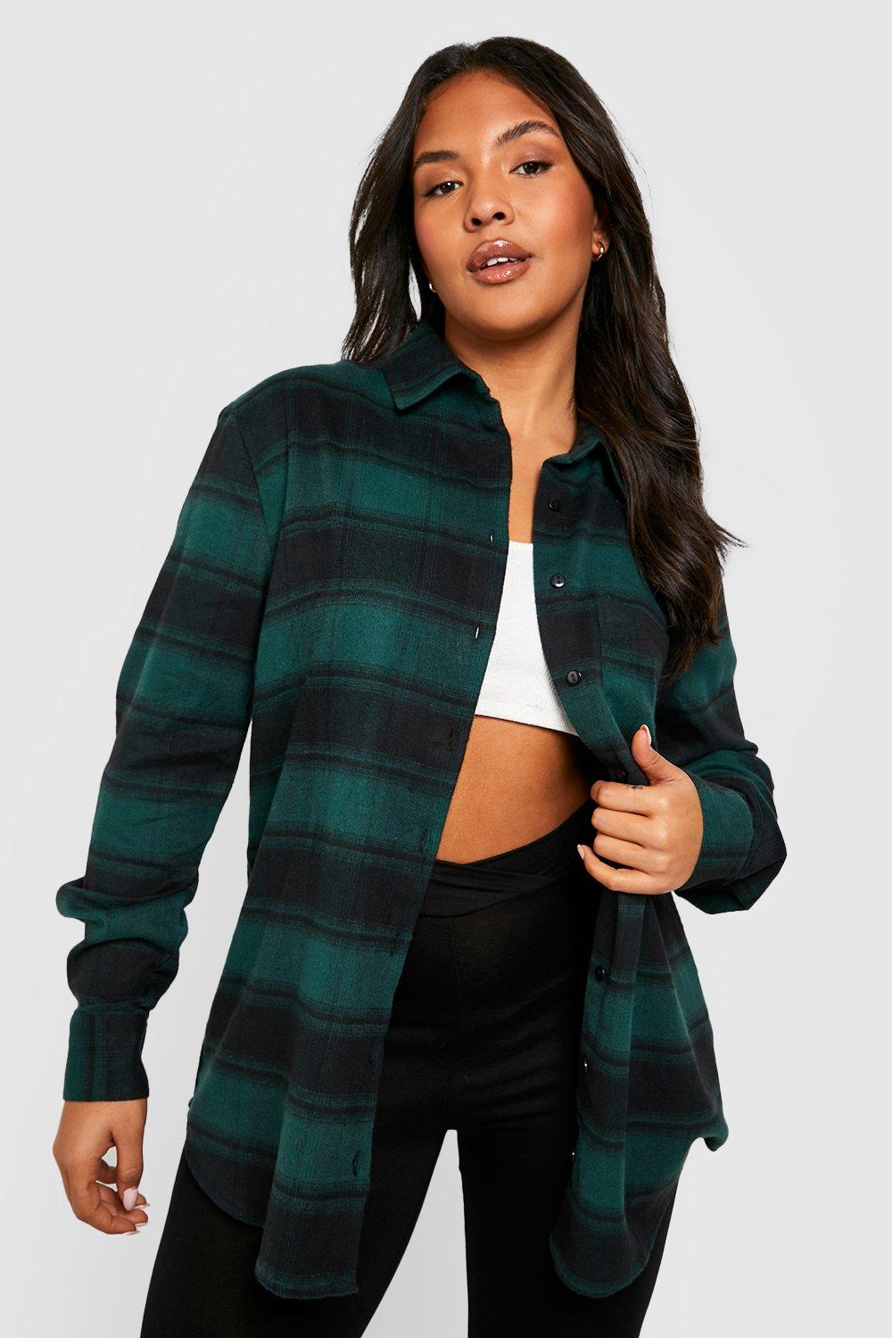 Image of Camicia Plus Size oversize a quadri, Verde