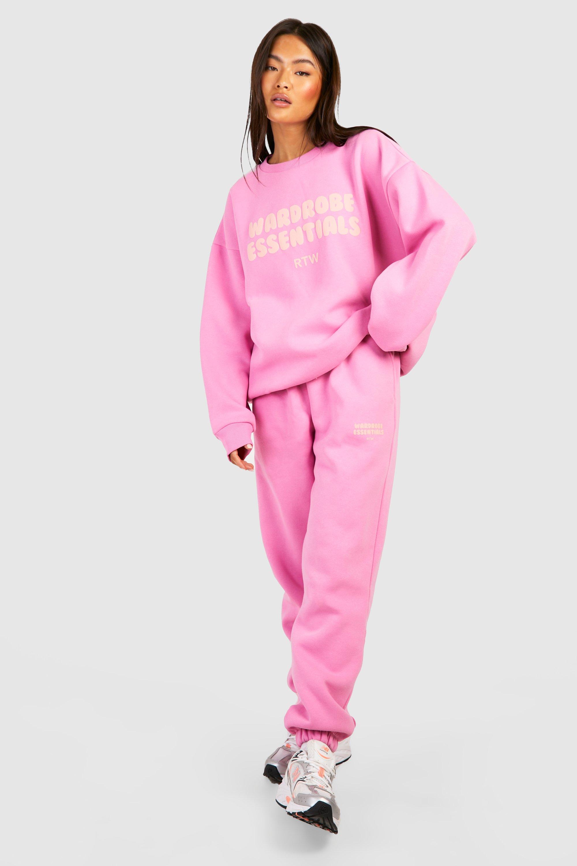 Image of Tuta sportiva in felpa con slogan Wardrobe Essentials, Pink