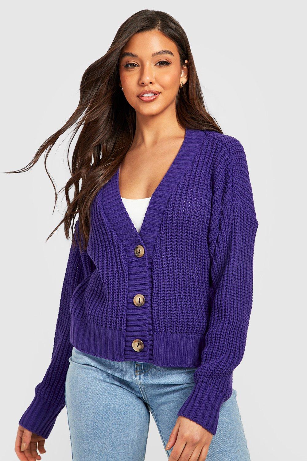 80s Sweatshirts, Sweaters, Vests | Women Womens Chunky Knit Cropped Cardigan - Purple - M $28.00 AT vintagedancer.com