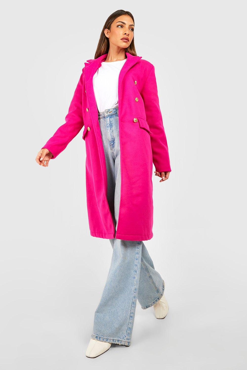 Womens Double Breasted Wool Look Coat - Pink - 8, Pink
