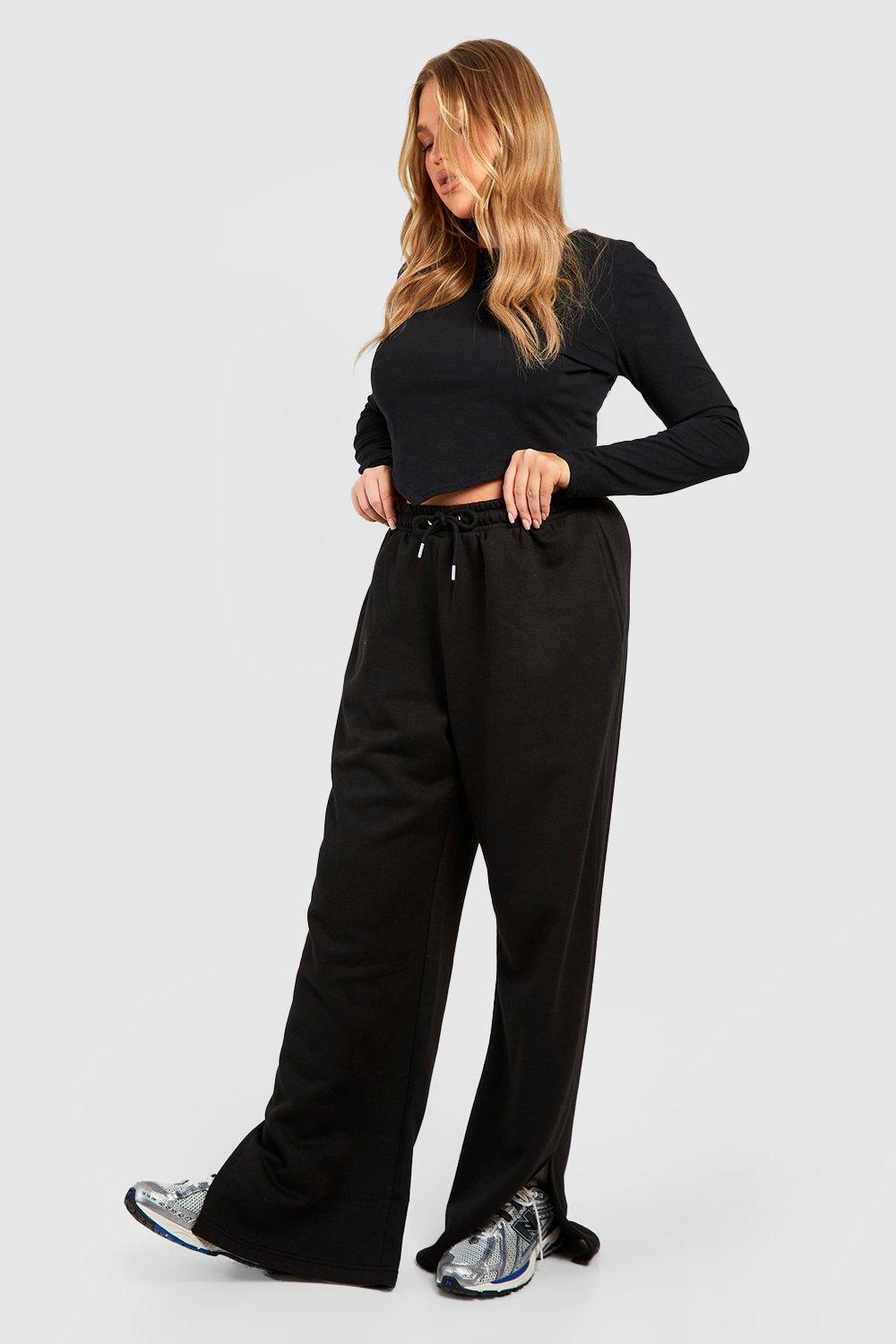 Womens Plus Wide Leg Split Flare Joggers - Black - 24, Black