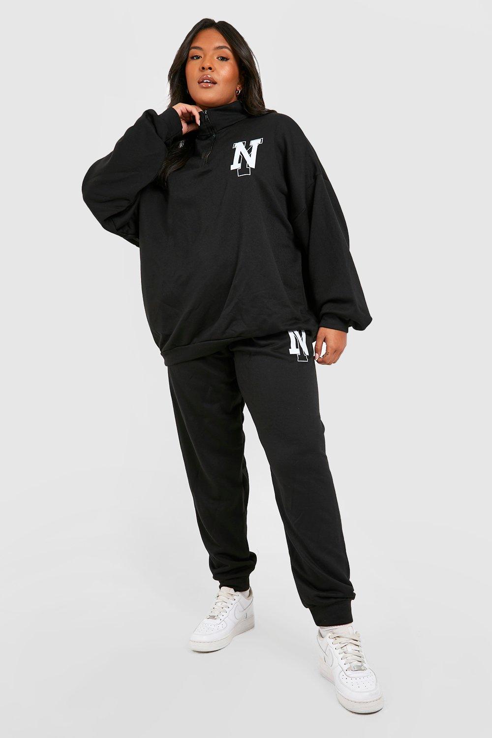 Womens Plus New York Half Zip Jumper Tracksuit - Black - 24, Black