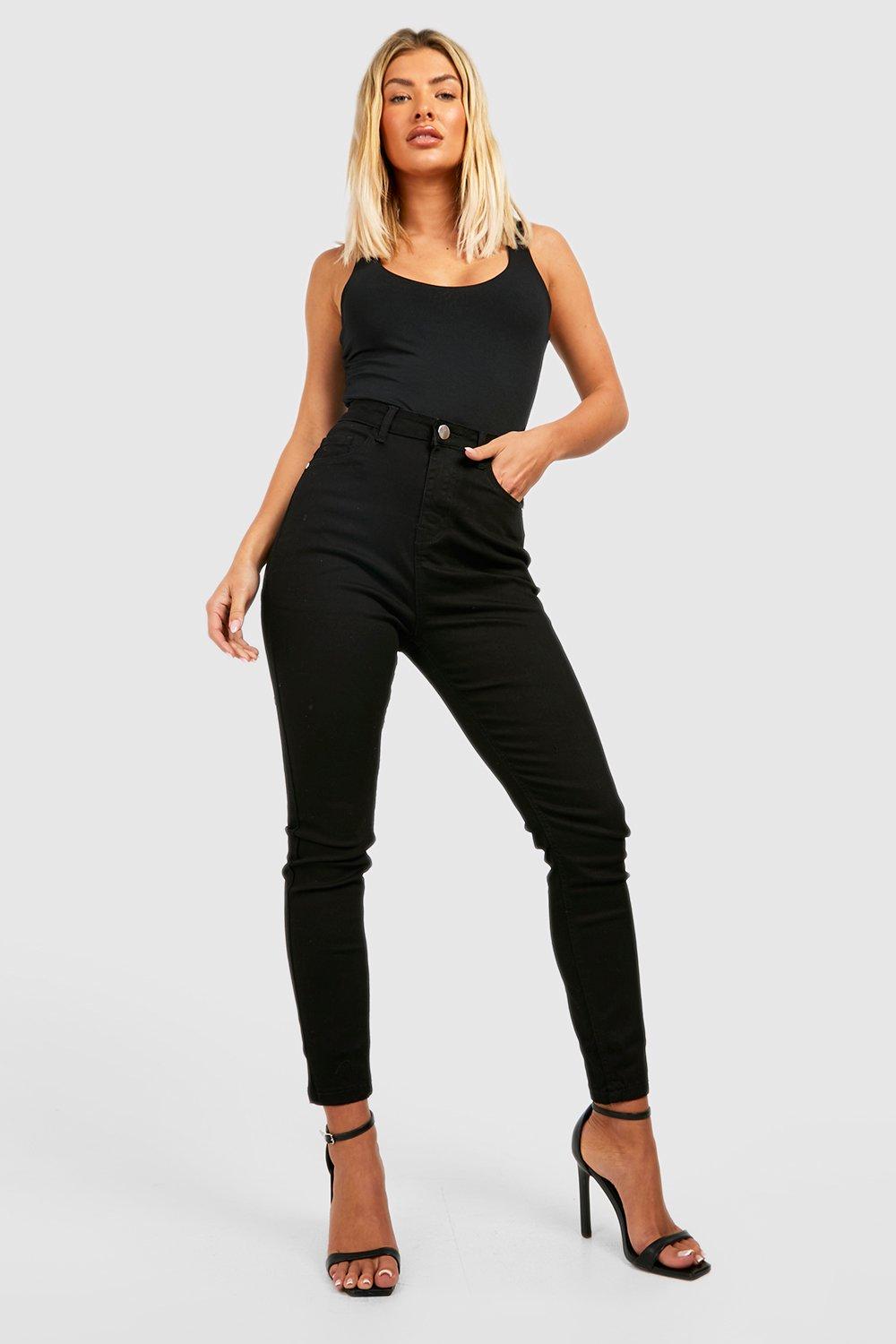 Boohoo High Waist Booty Boost Skinny Jeans, Black