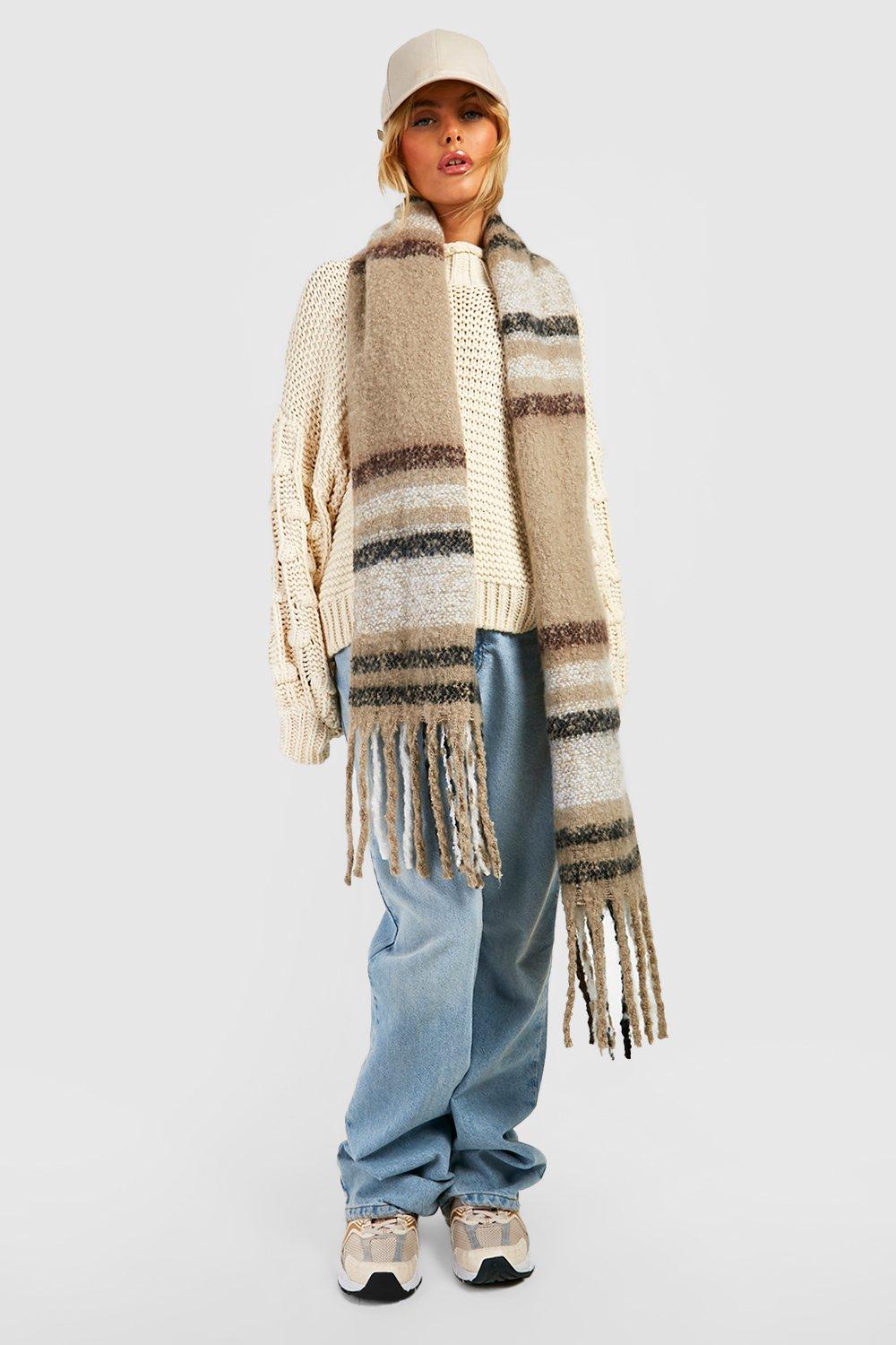 Womens Chunky Brown & Black Check Tassel Scarf - Multi - One Size, Multi