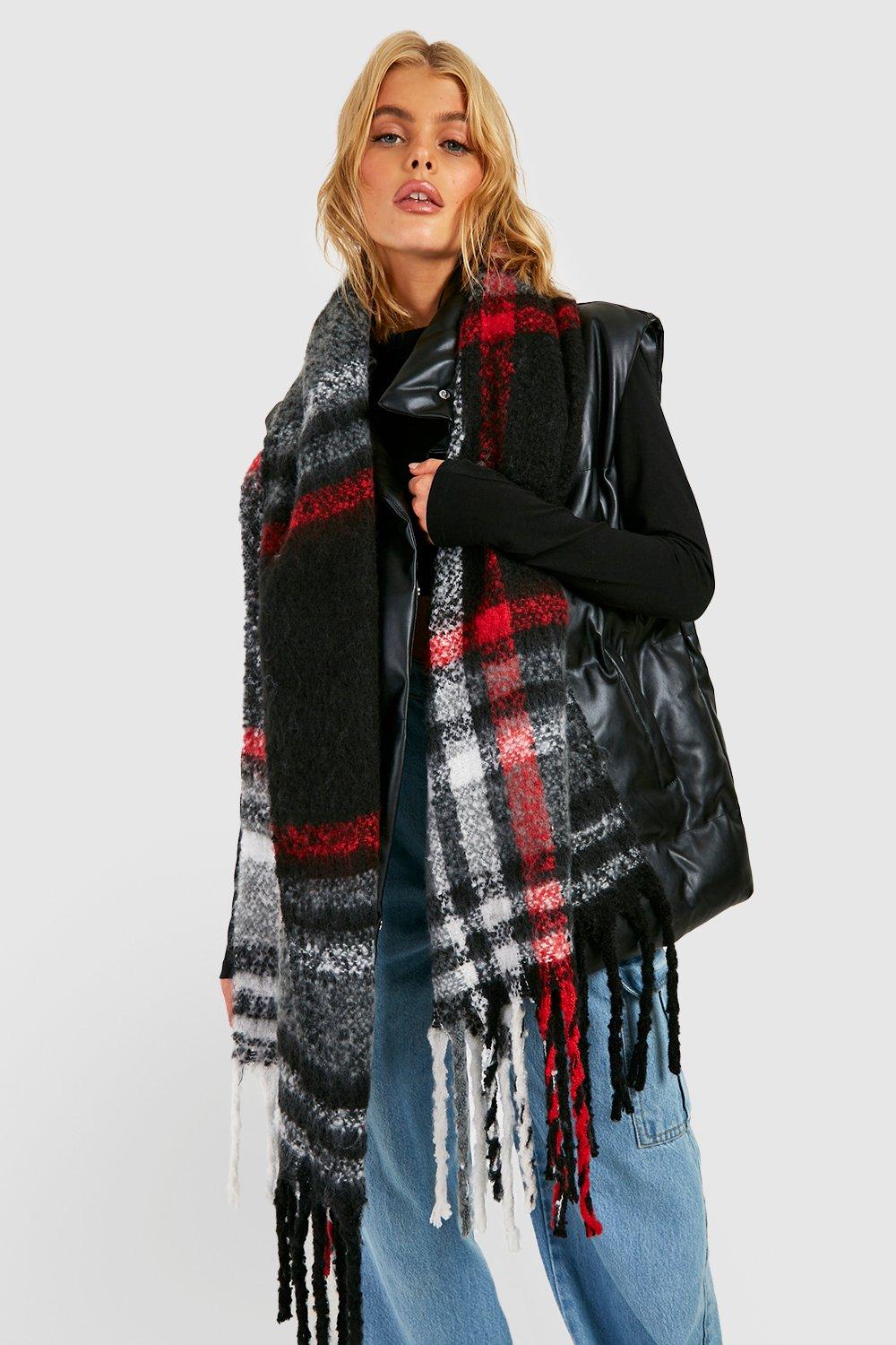 Click to view product details and reviews for Womens Chunky Black Red Checked Tassel Scarf Multi One Size Multi.