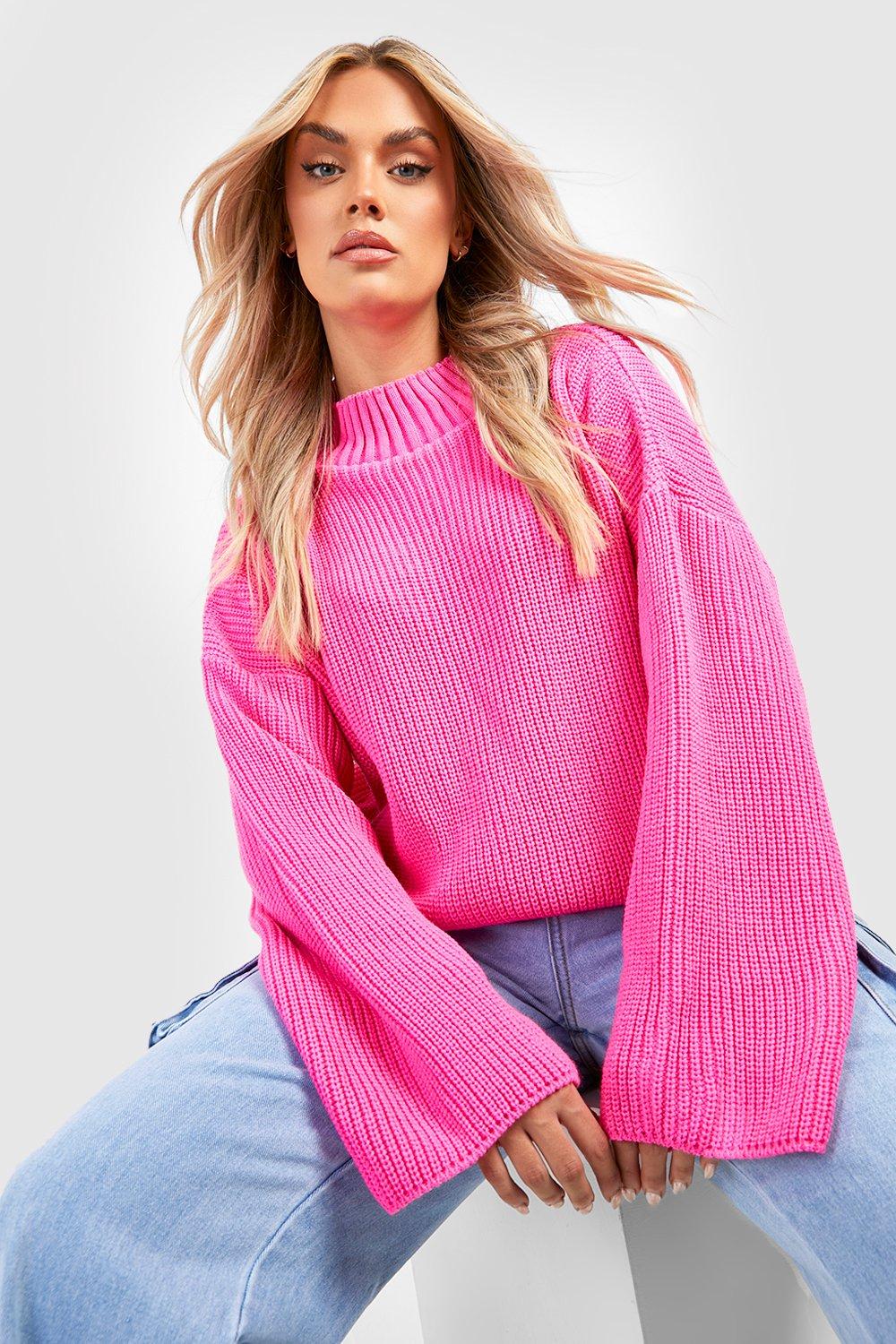 Image of Maglione Plus Size in maglia con collo a imbuto, Pink