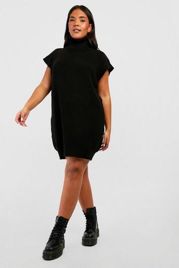 Plus Knitted Roll Neck Sleeveless Jumper Dress