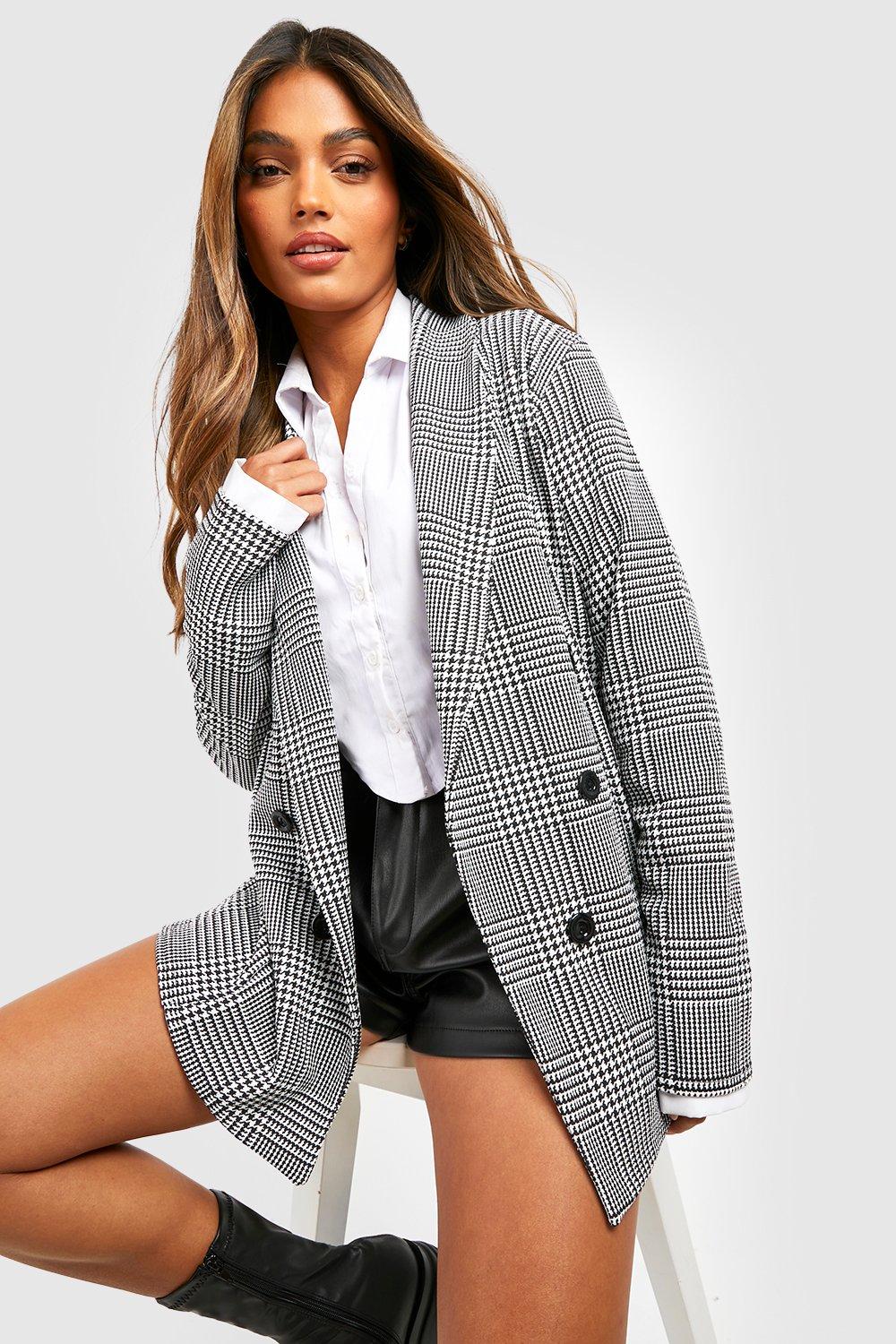 Womens Basic Jersey Check Relaxed Fit Blazer - Black - 18, Black