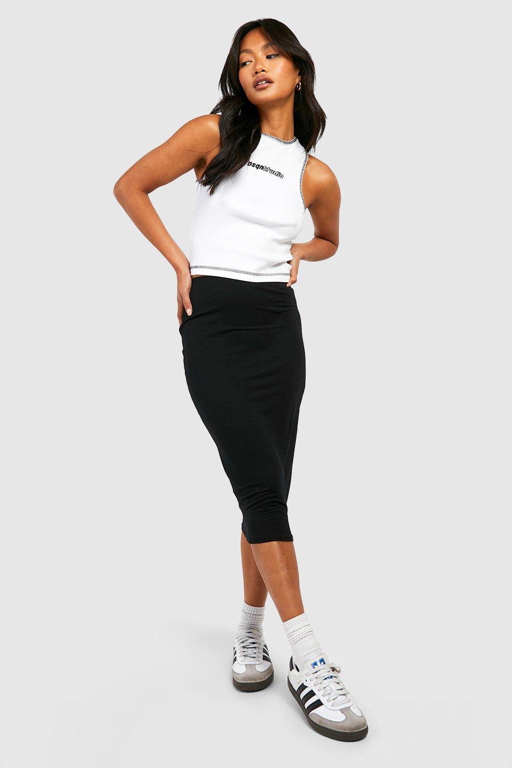 Womens Boohoo Basics Solid Black High Waisted Midi Skirt - 6, Black