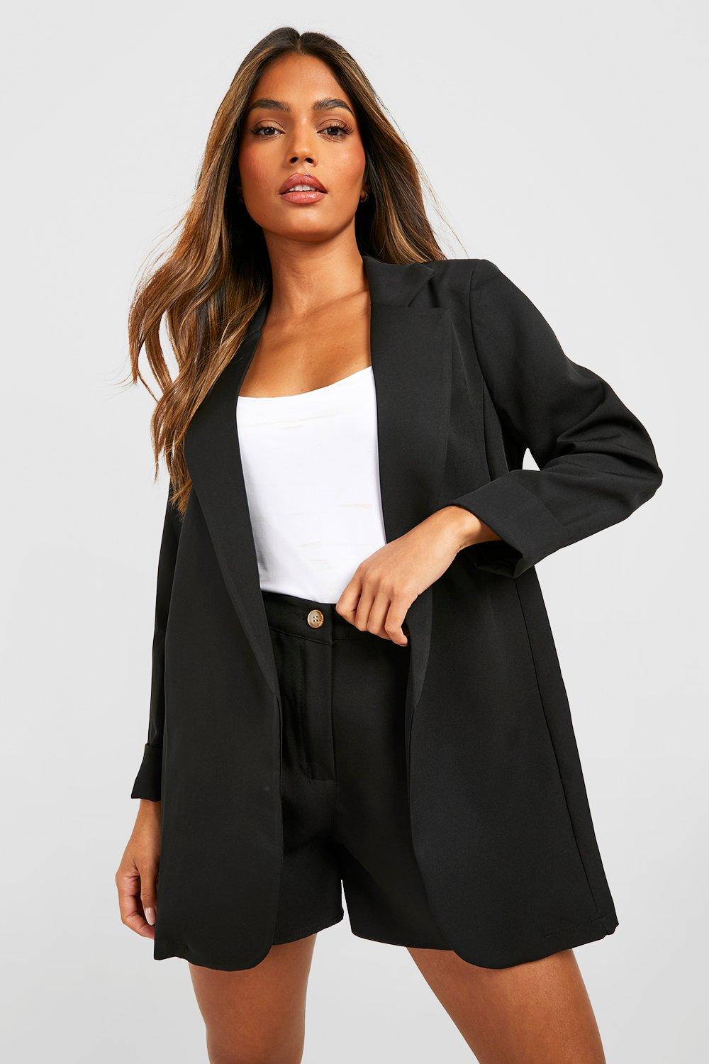 Womens Boohoo Basics Woven Turn Cuff Relaxed Fit Blazer - Black - 8, Black