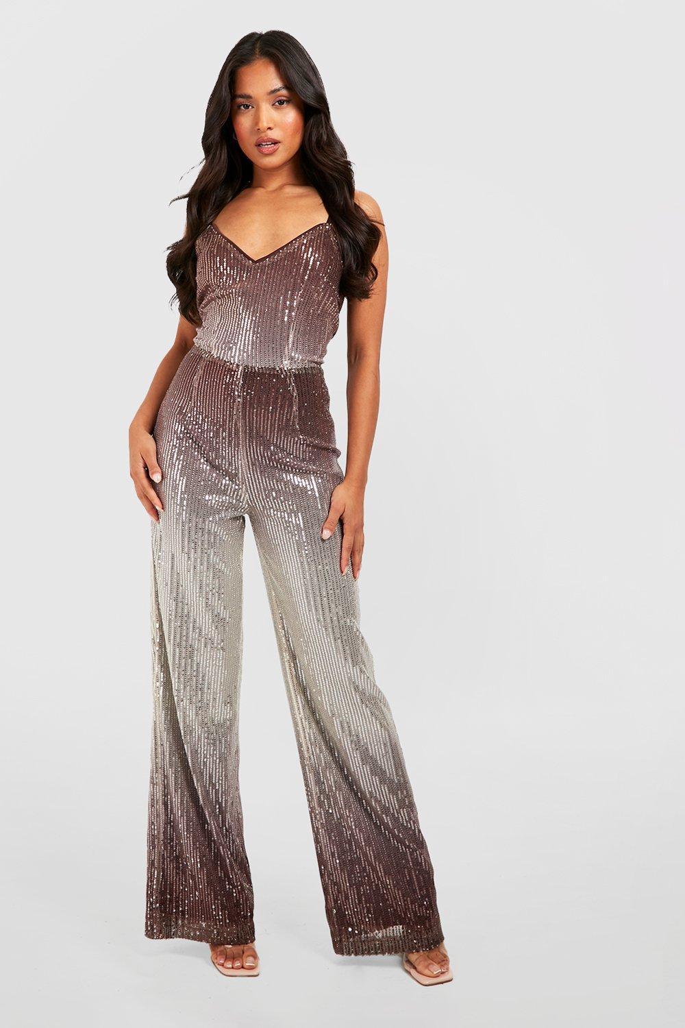 Womens Petite Ombre Flare Leg Jumpsuit - Brown - 8, Brown