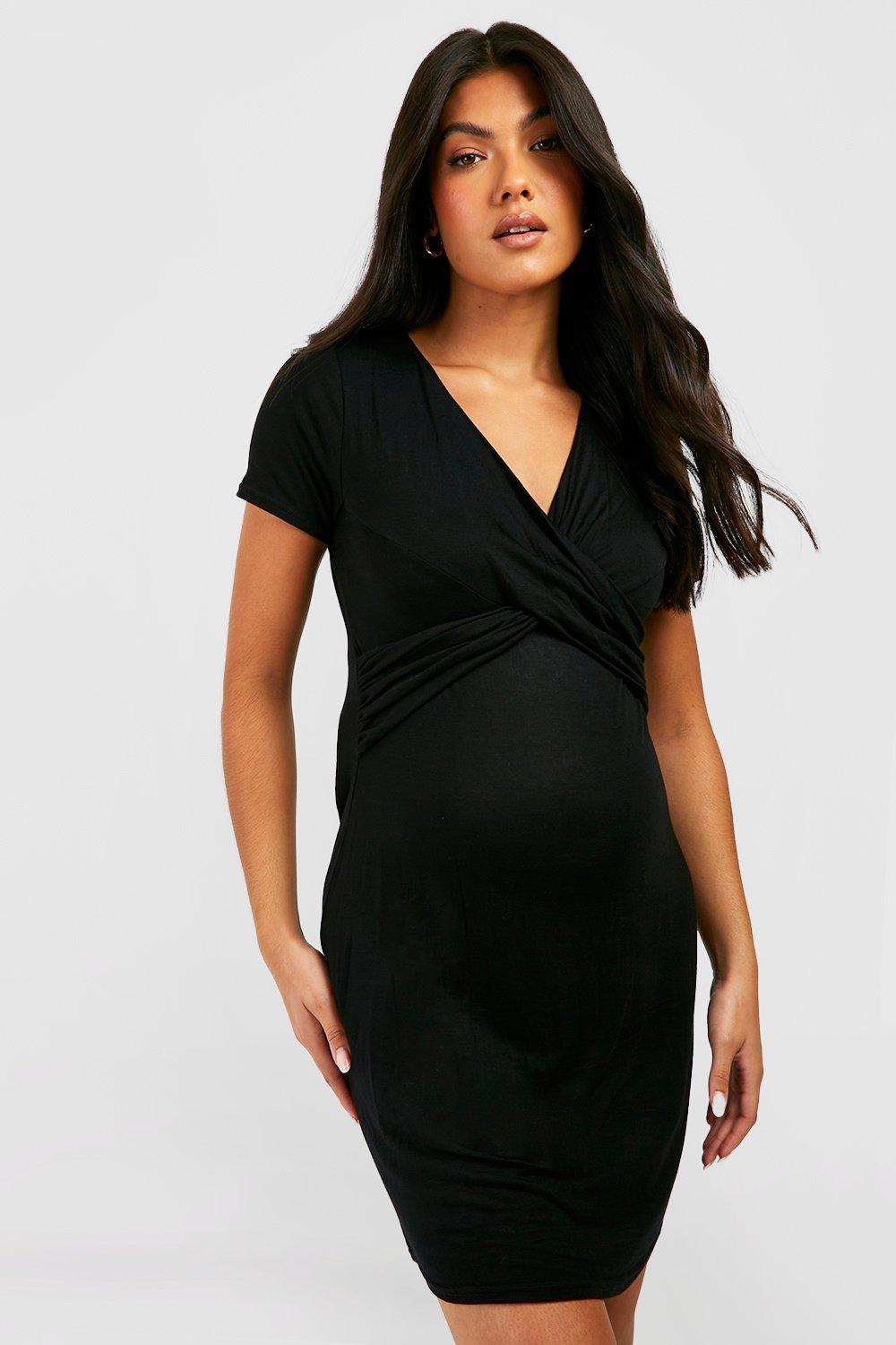 Womens Maternity Wrap Front Nursing Nightie - Black - 12, Black