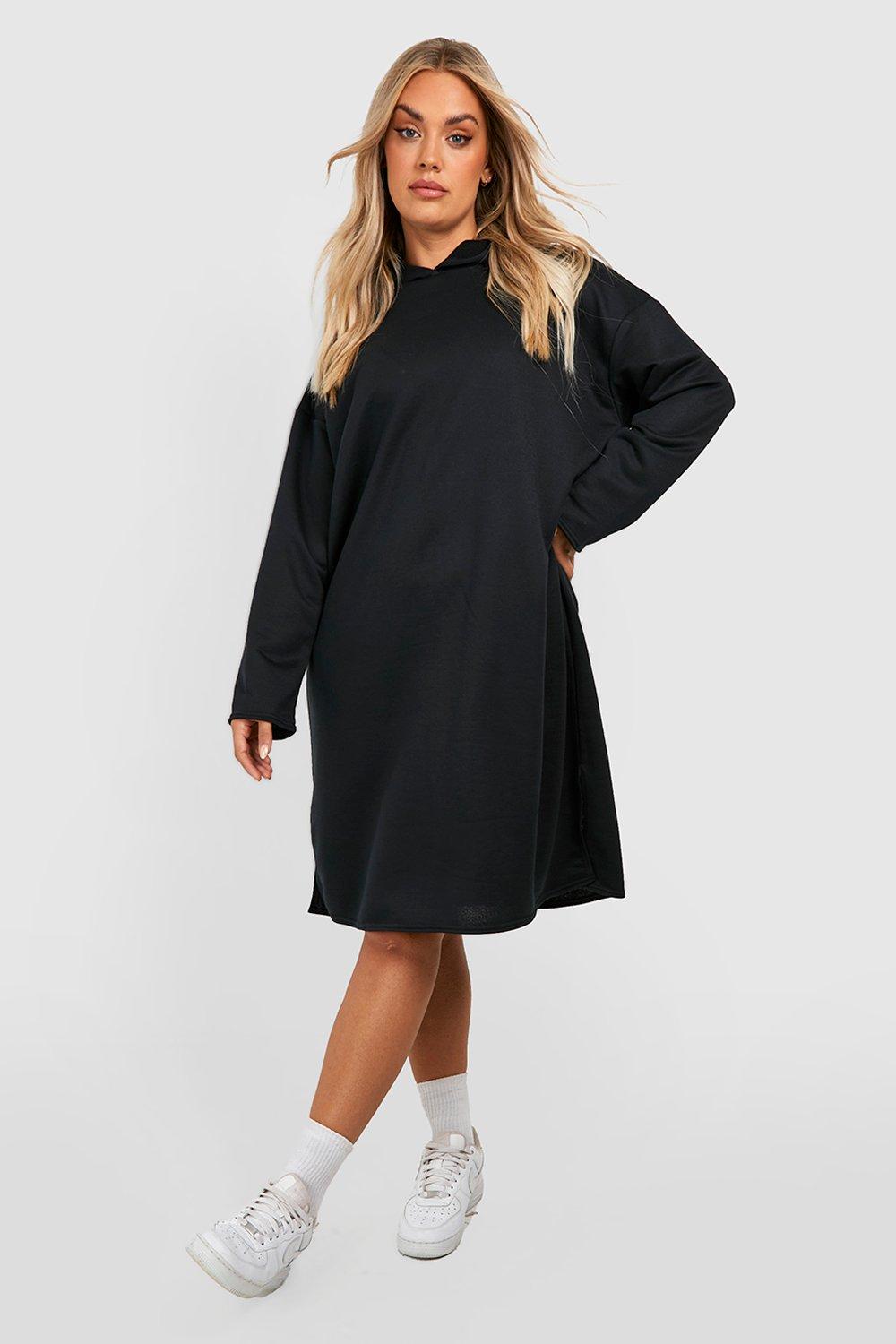 Womens Plus Oversized Longline Hooded Jumper Dress - Black - 16, Black