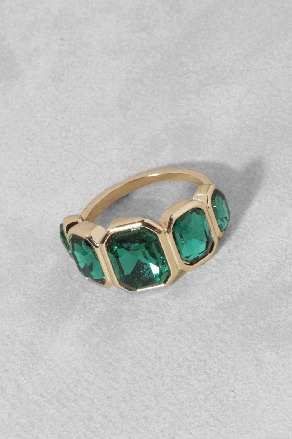 Womens Emerald Cut Row Clear Ring - Gold - One Size, Gold