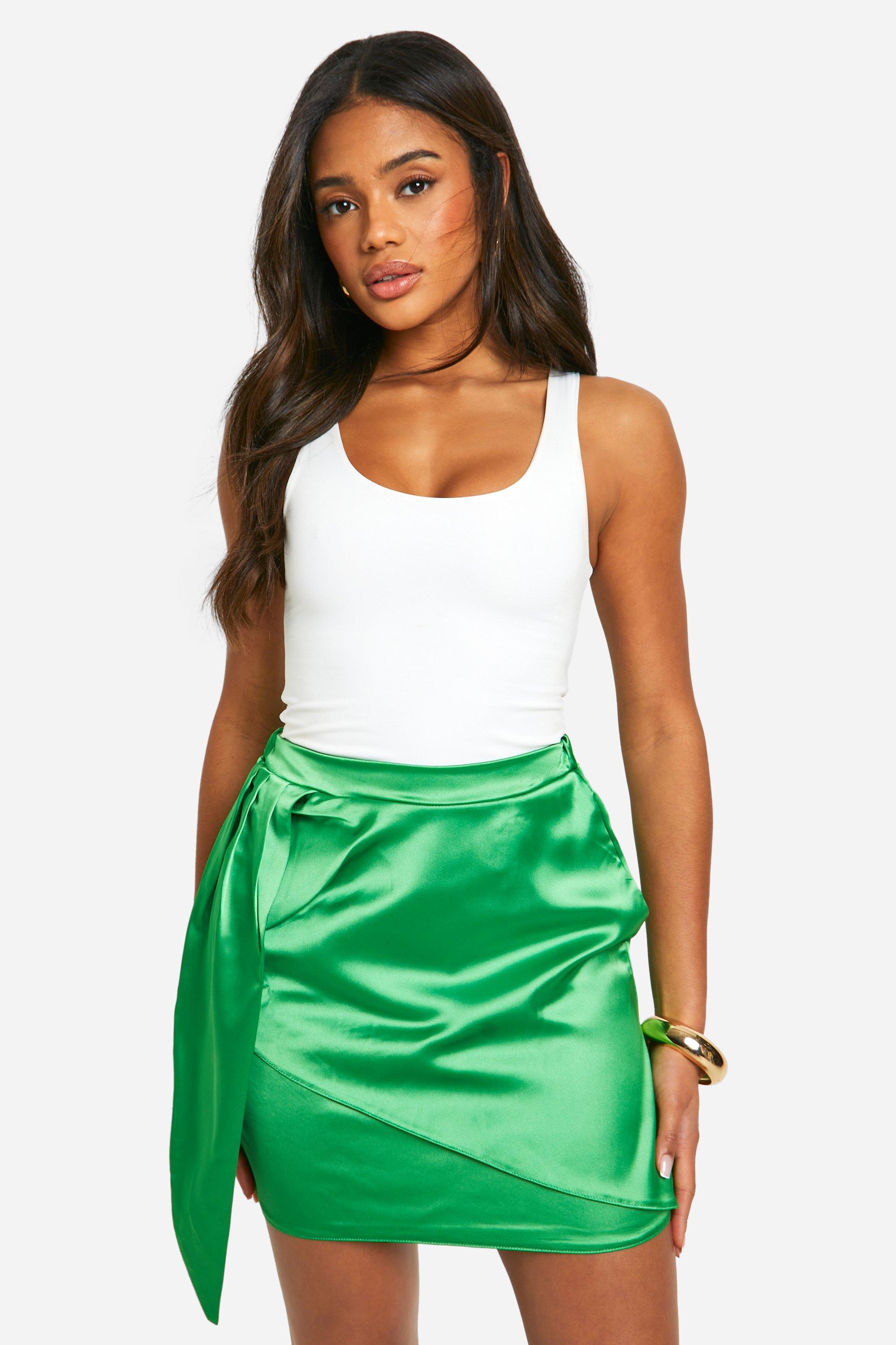 Boohoo Satin Draped Mini Skirt, Green