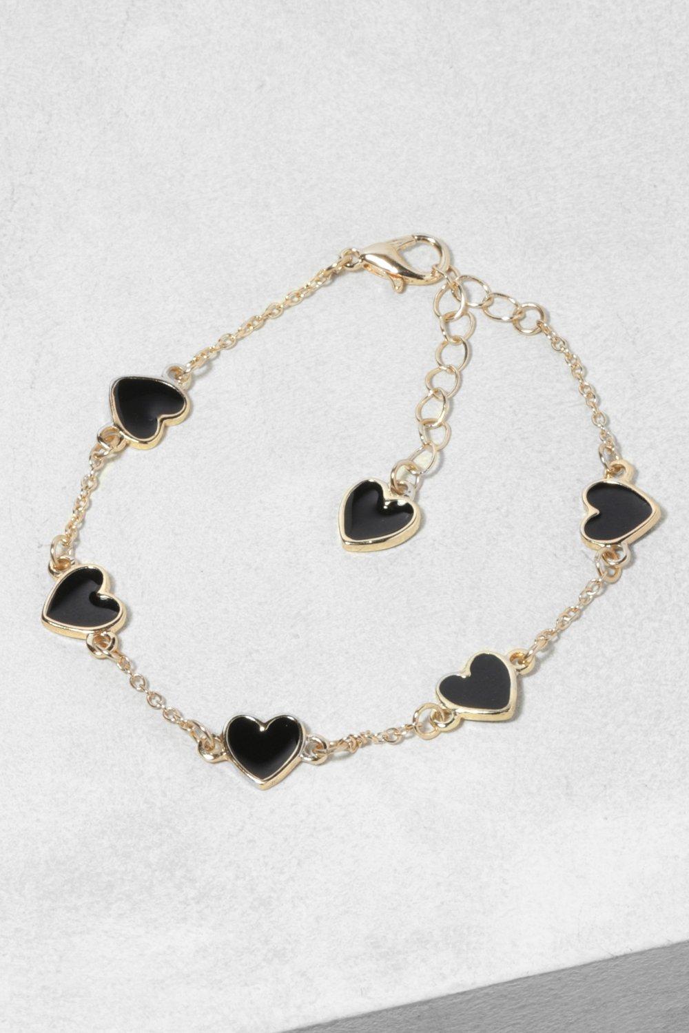 Womens Black Enamel Scattered Heart Bracelet - One Size, Black