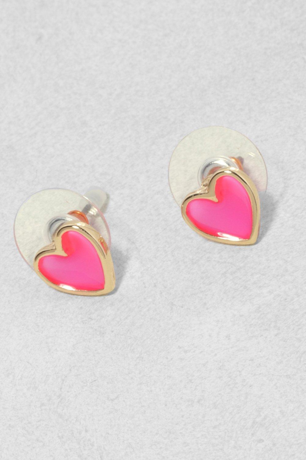 Womens Enamel Heart Stud Earring - Pink - One Size, Pink