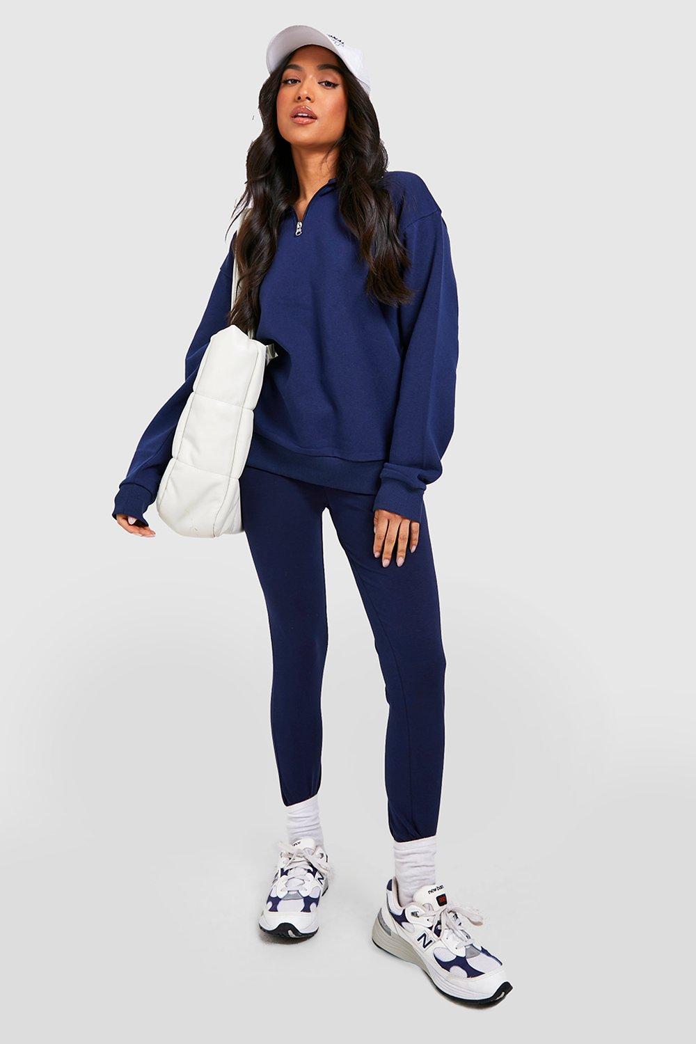 Womens Petite Half Zip Sweat & Leggings Set - Navy - M, Navy