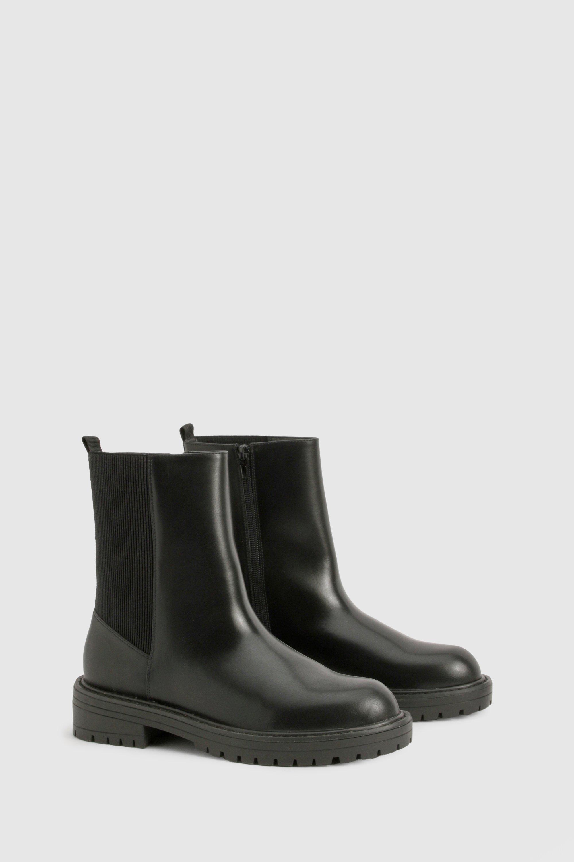 Womens Wide Fit Ankle Detail Pu Chelsea Boots - Black - 3, Black