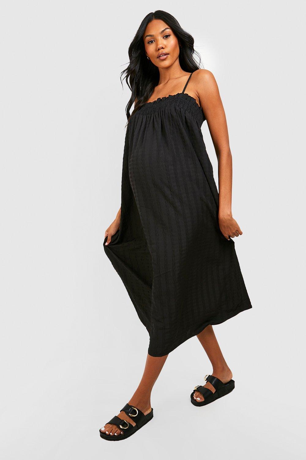 Womens Maternity Textured Smock Midi Dress - Black - 8, Black