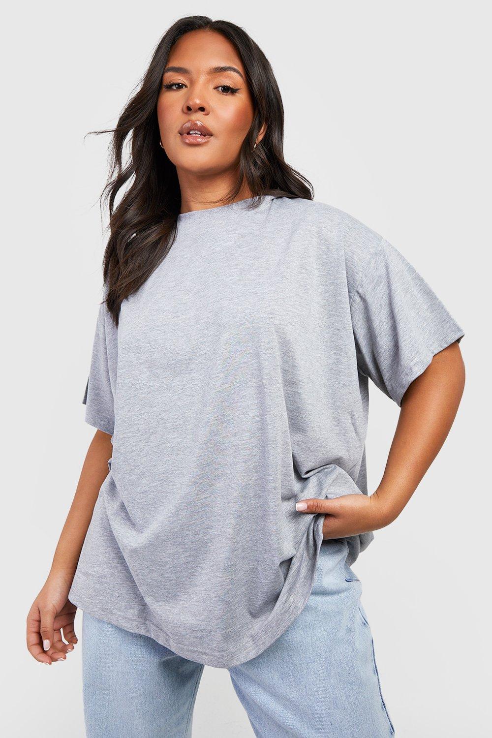 Image of T-shirt Plus Size a girocollo Basic in cotone super oversize, Grigio