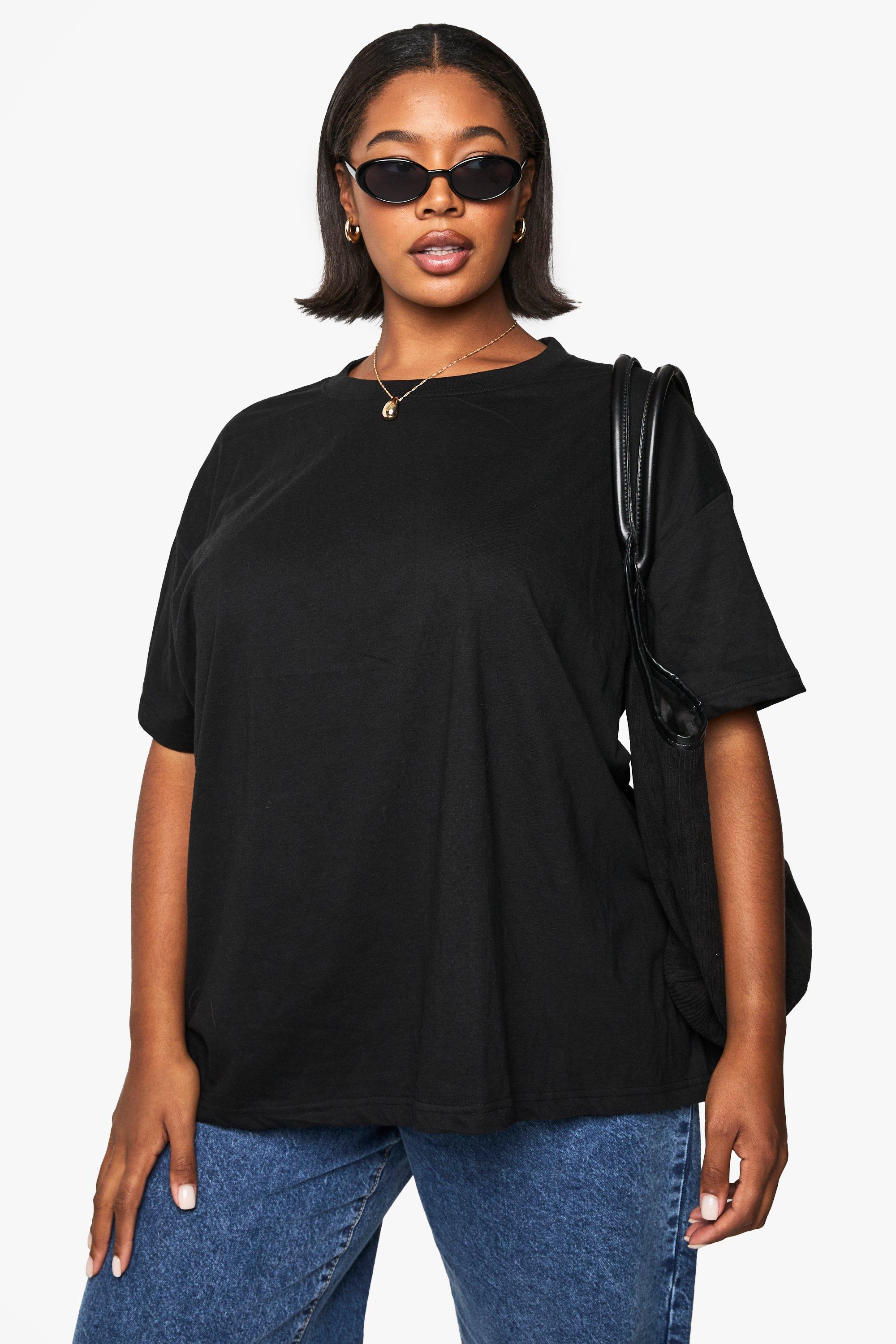 Womens Boohoo Basics Plus Super Oversized Crew Neck Basic Cotton T-Shirt - Black - 22, Black