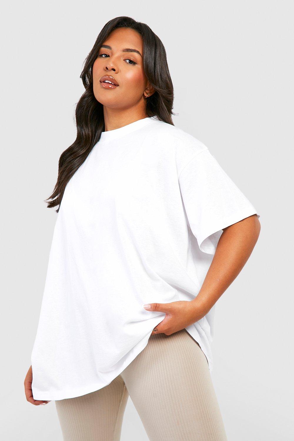 Image of T-shirt Plus Size a girocollo Basic in cotone super oversize, Bianco