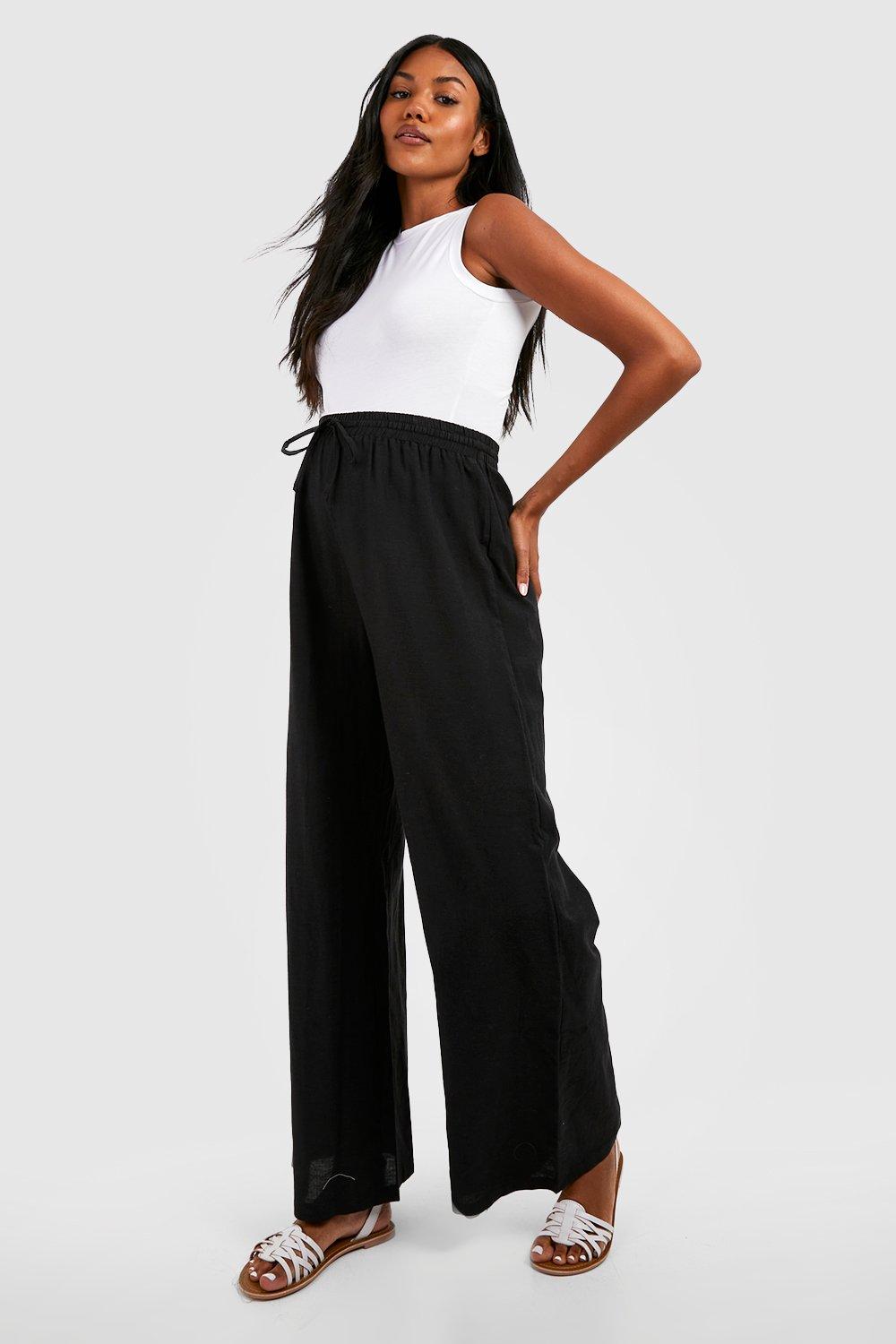 Womens Maternity Linen Look Drawstring Wide Leg Trousers - Black - 16, Black
