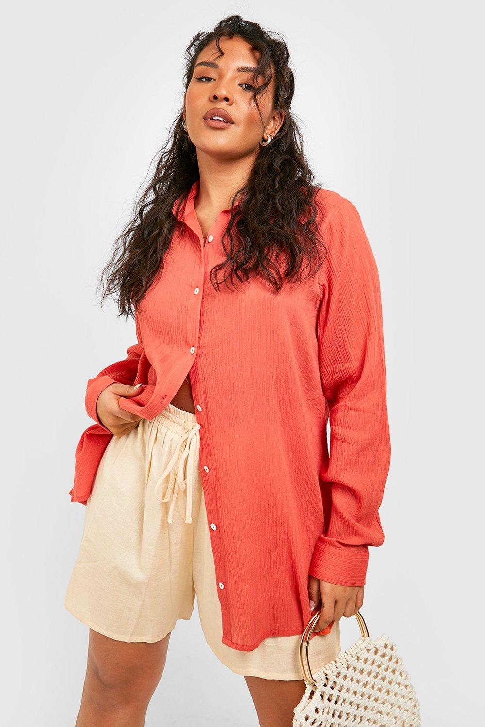 Womens Plus Cheesecloth Oversized Shirt - Orange - 22, Orange