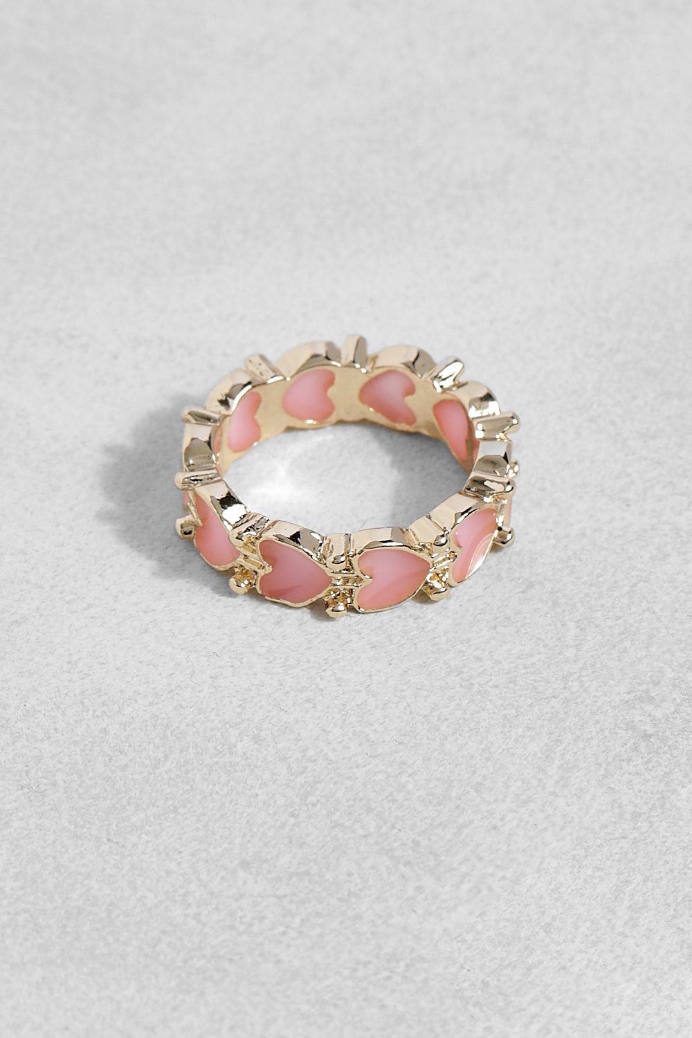 Image of Anello con fila di cuori rosa smaltati, Pink