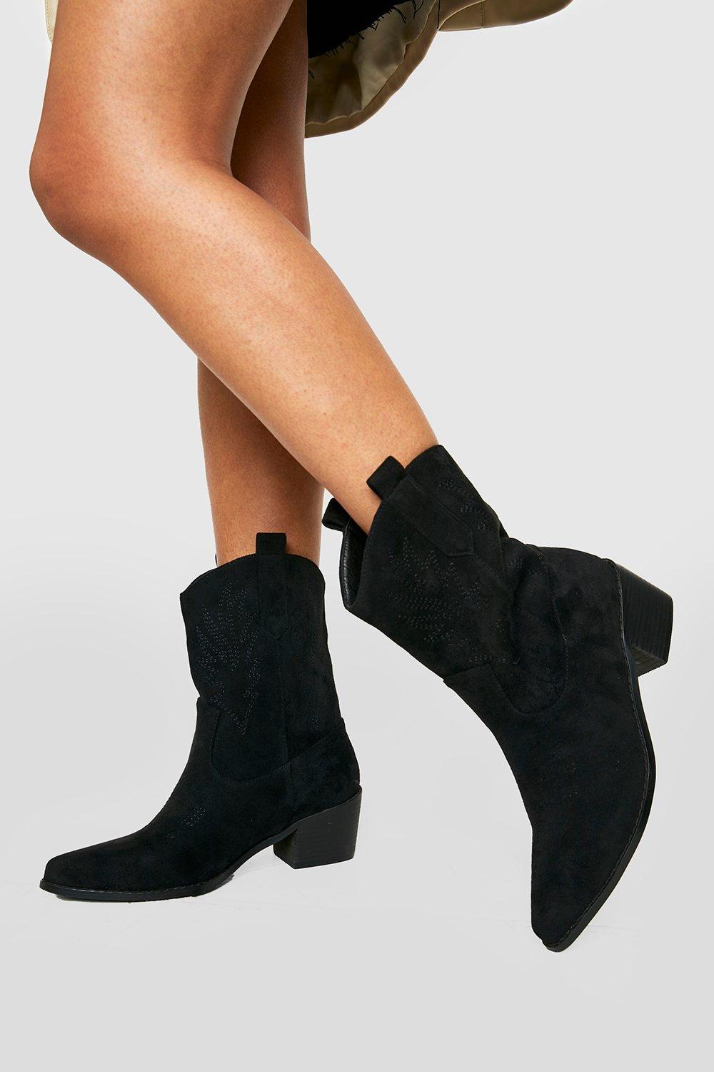 Womens Embroidered Western Cowboy Boots - Black - 7, Black