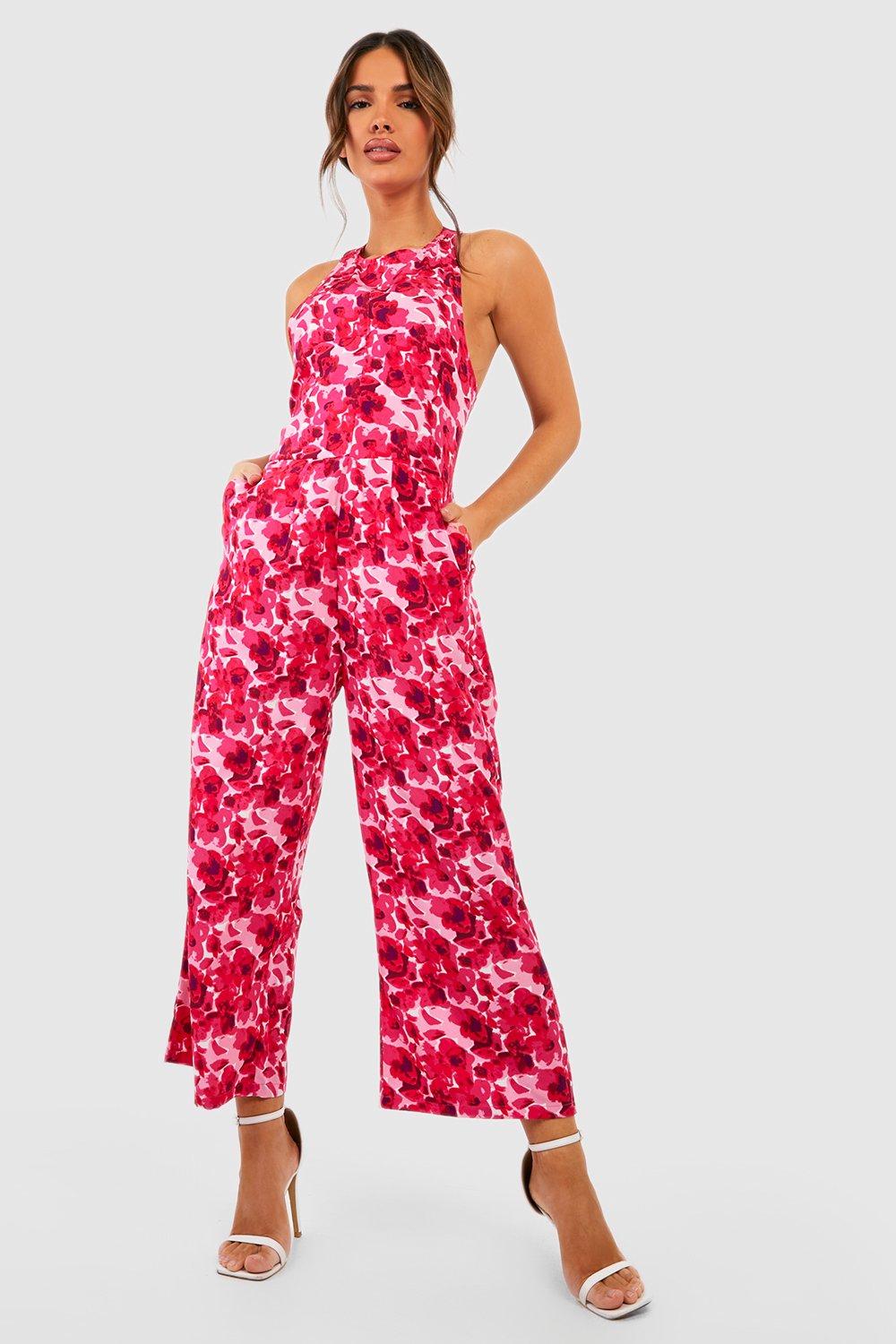Image of Tuta intera con stampa a fiori e pantaloni culottes, Pink