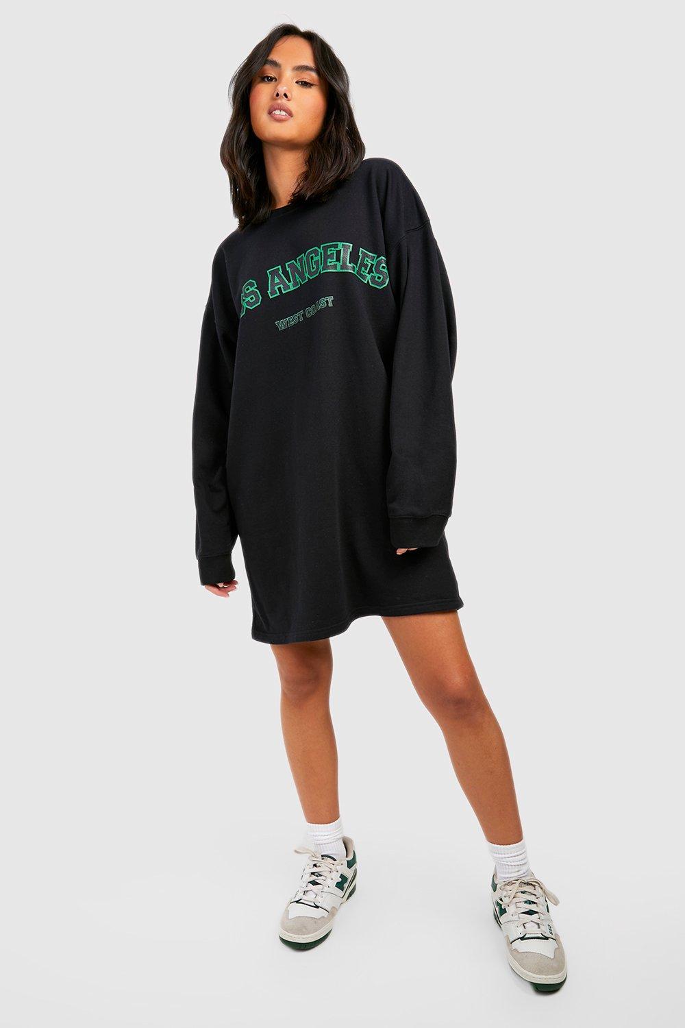 Womens Los Angeles Slogan Oversized Sweat Dress - Black - S, Black