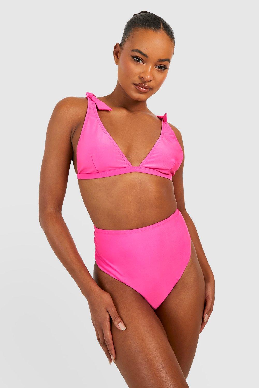Image of Set bikini Tall a vita alta con laccetti sulle spalle e scollo profondo, Pink