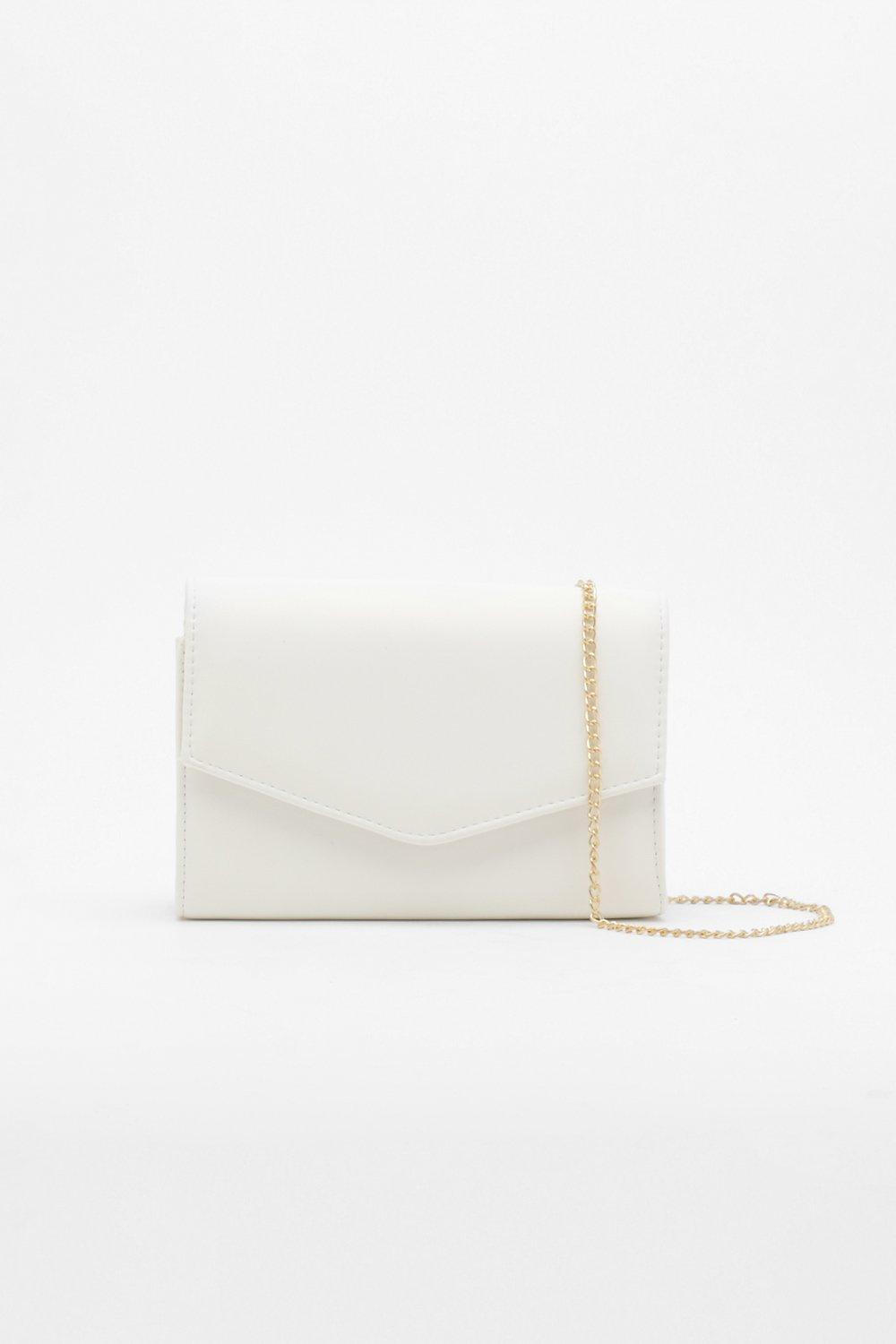 Womens Envelope Chain Clutch Bag - White - One Size, White