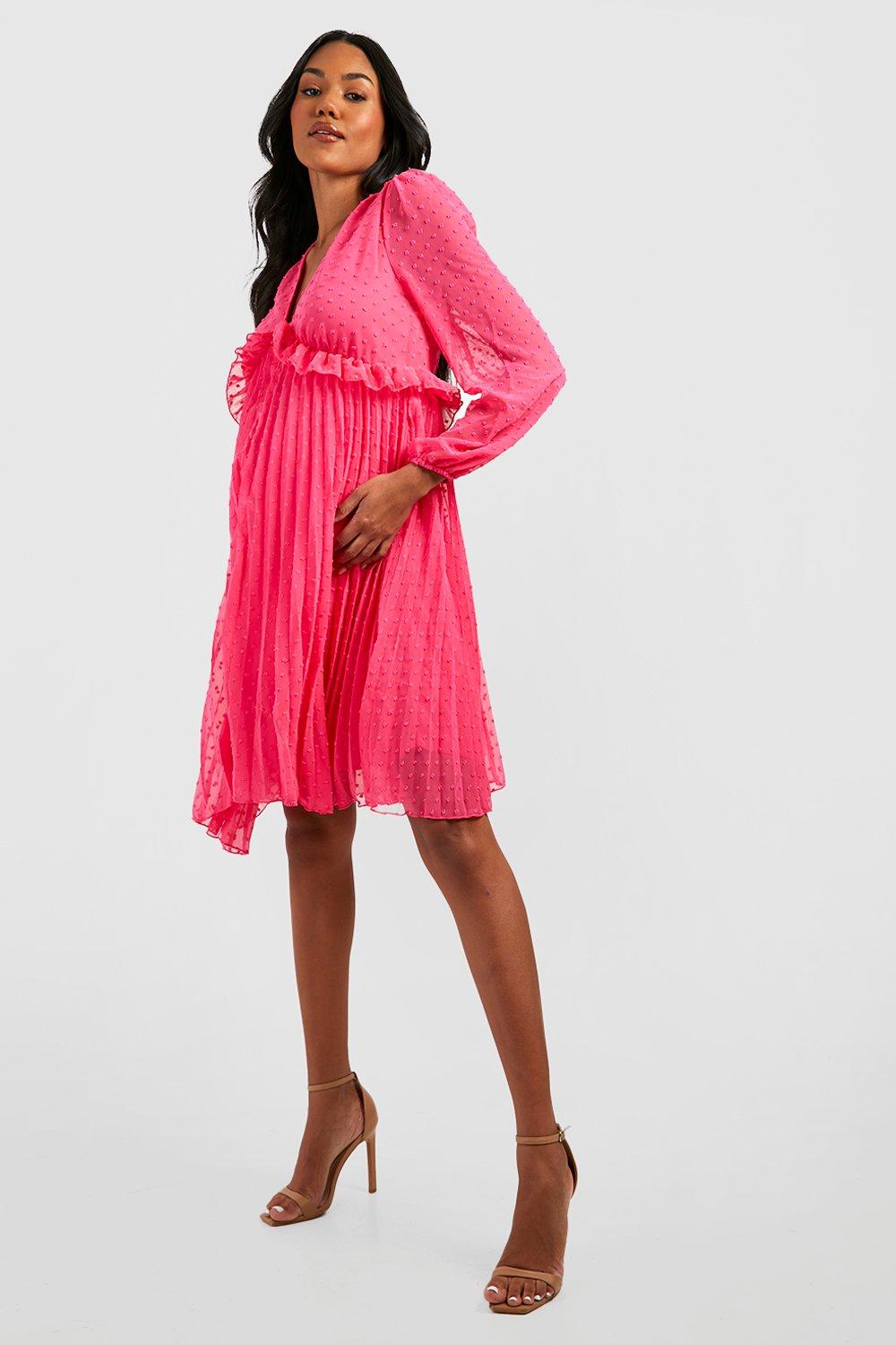 Womens Maternity Occasion Pleated Smock Dress - Pink - 10, Pink