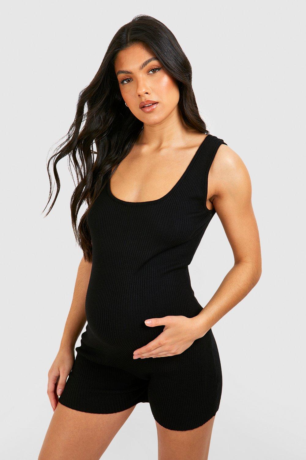 Womens Maternity Scoop Neck Rib Knit Unitard - Black - 10, Black