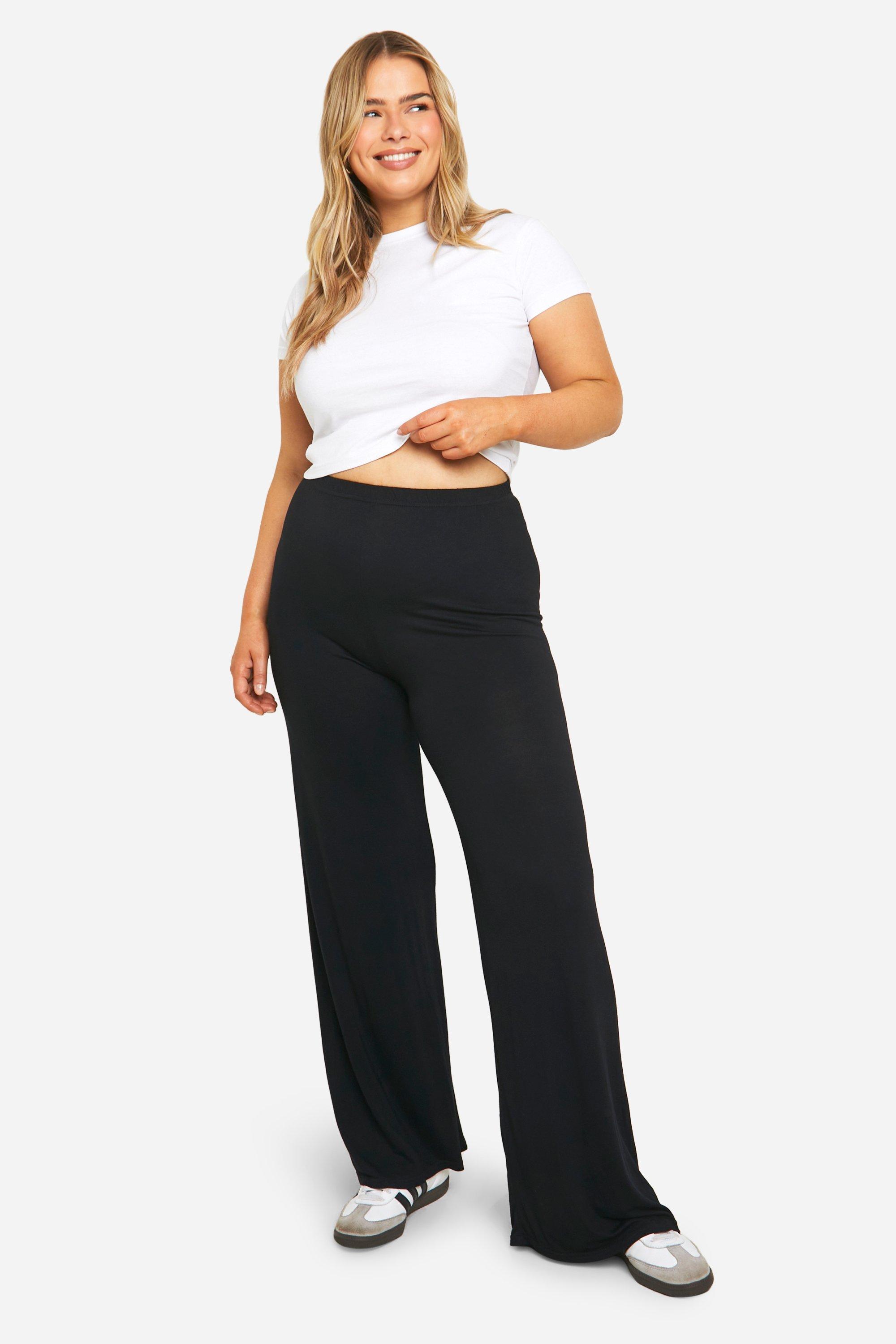 Womens Boohoo Basics Plus Basic Jersey Wide Leg Trousers - Black - 24, Black