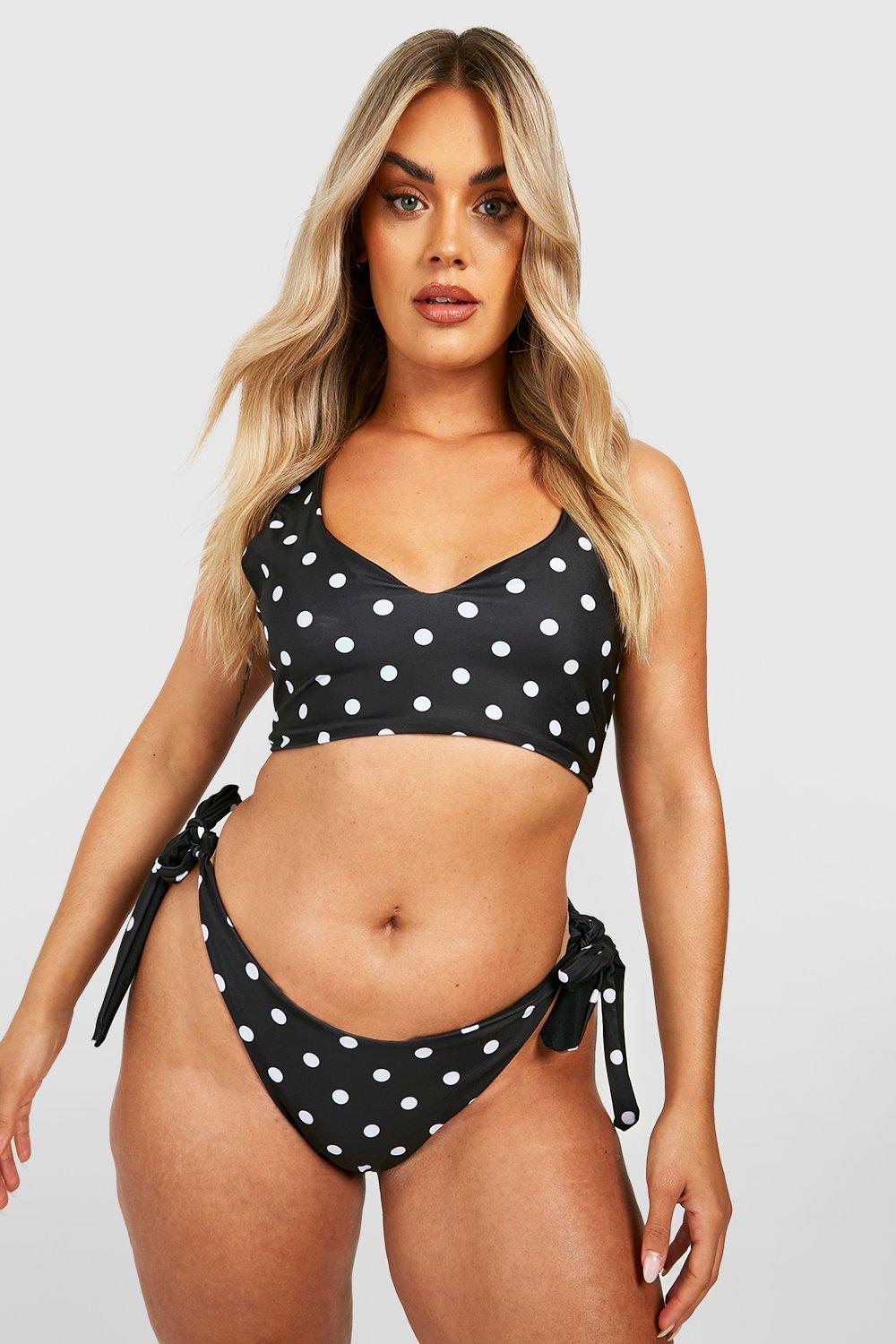 Boohoo Plus Omkeerbare Bikini Top Met Stippen En Inkeping, Black