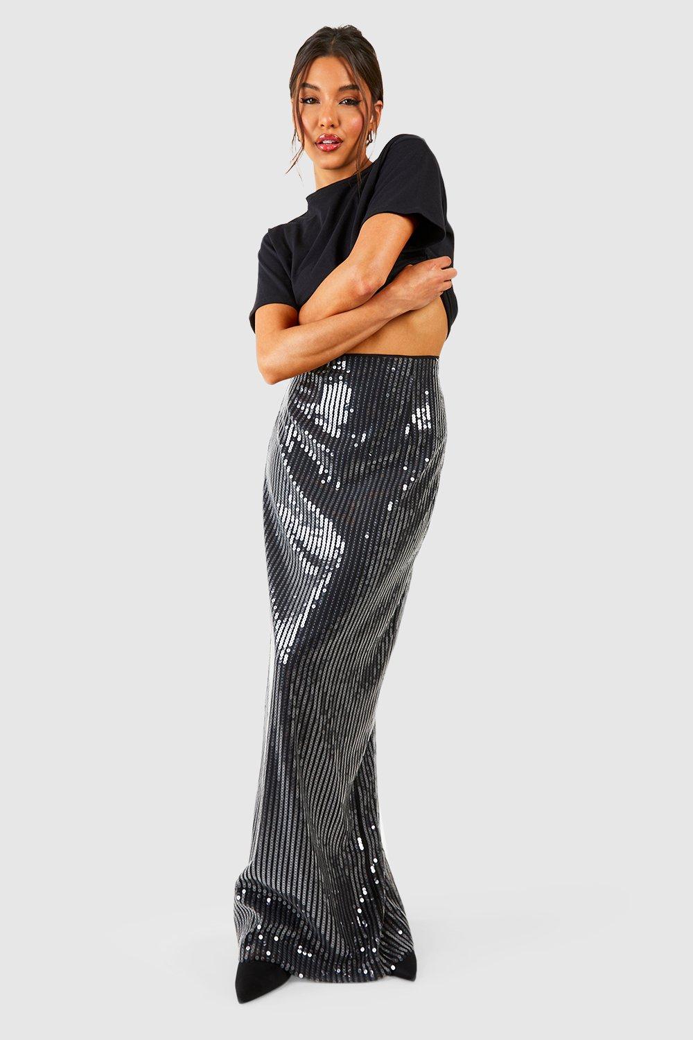 Boohoo Glitter Maxi Rok Met Pailletten, Black